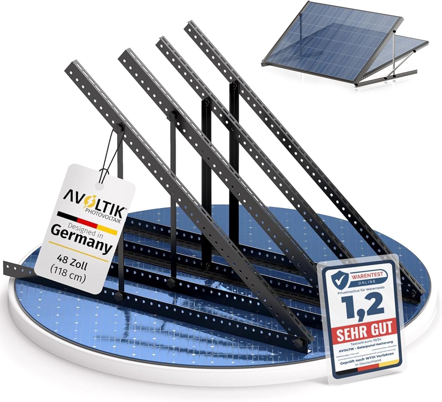 Avoltik Balkonkraftwerk Halterung 2er Set bis 118cm I Solarpanel Halterung für 2 Module I Verstellbar 0-90° I Ideal für Dach, Balkon & Boden