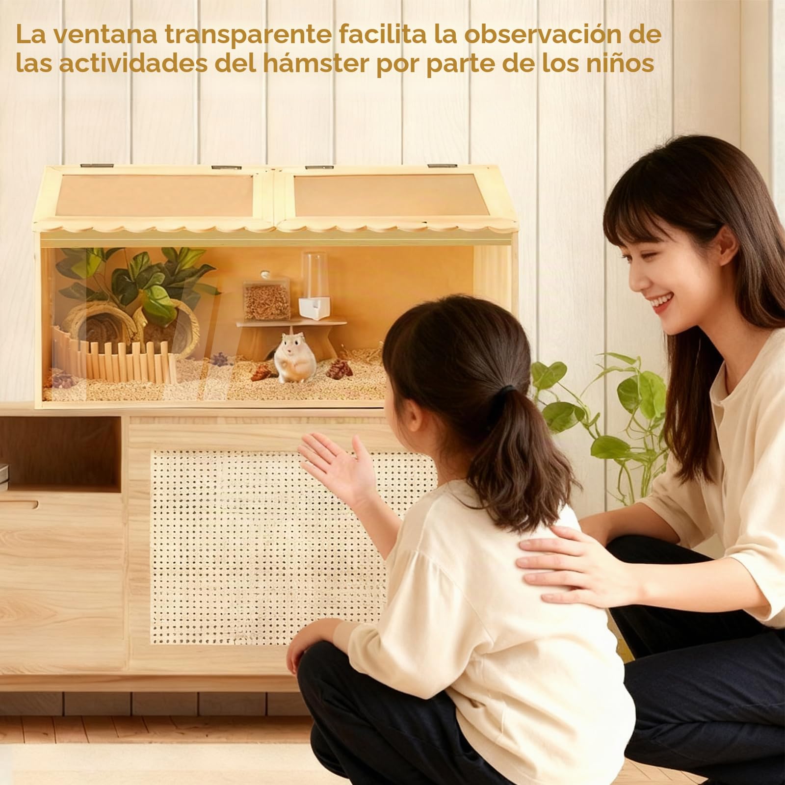 Jaula de Madera para hámster, Jaula Grande para hámster con Parte Superior Que se Puede Abrir, 80 x 40 x 40 cm, jaulas Transparente para Enano, para al Aire Libre