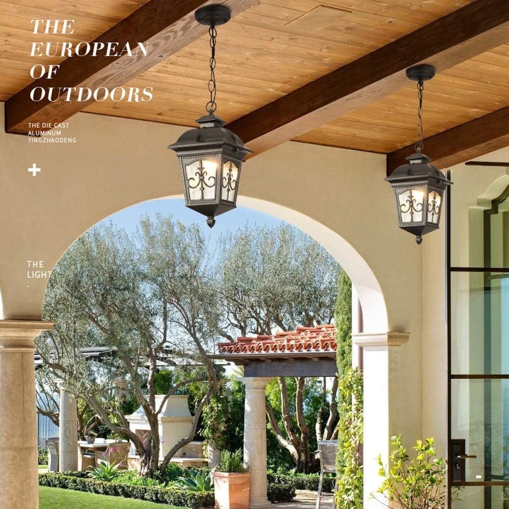 Lamp Waterproof Hanging Light Aluminum Metal Patio Porch Chandelier E27 Retro Garden Glass Lantern Pavilion Clight Lamp European Adjustable Outdoor Ip54 Flush Mount Fixture