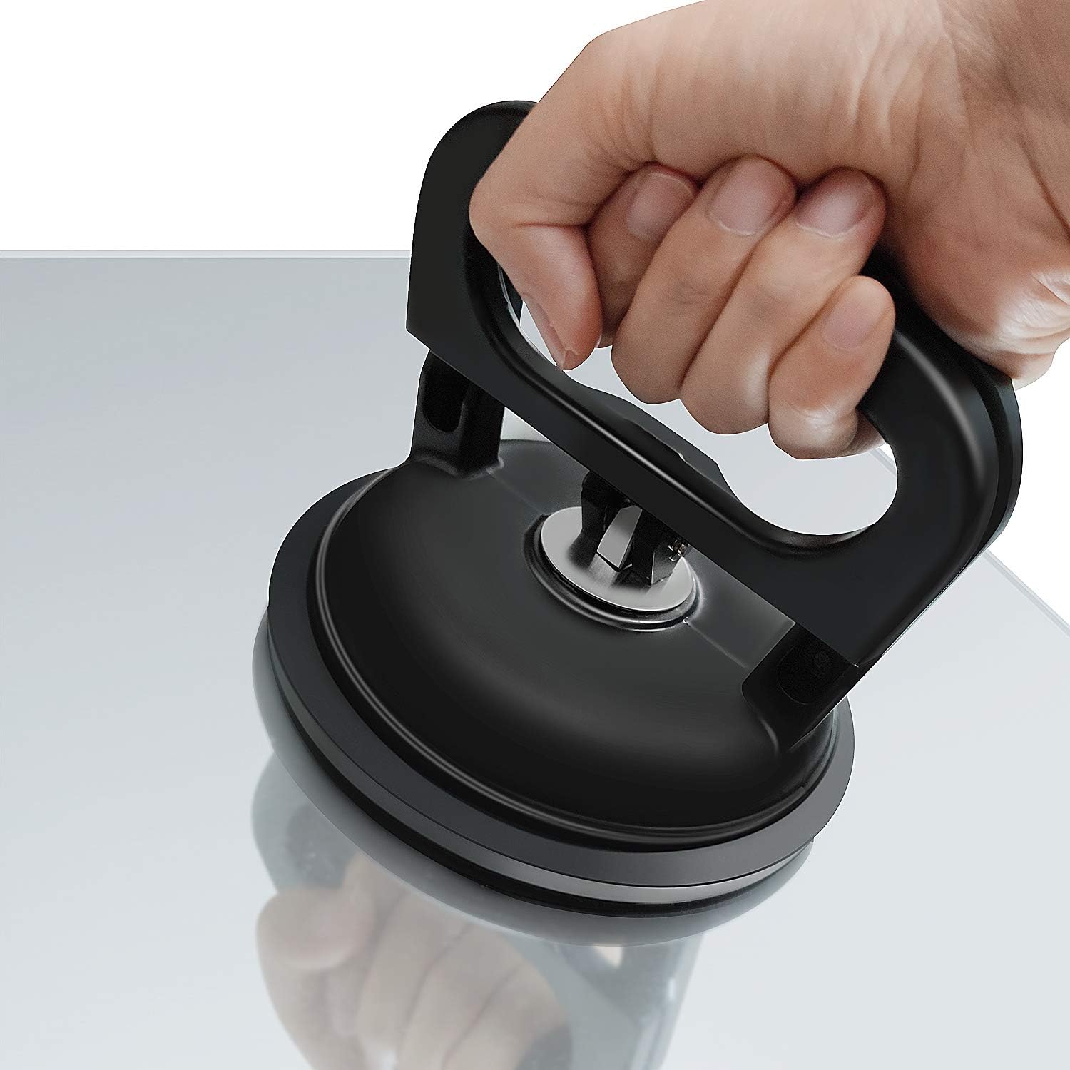 EONLION Aluminum Alloy Suction Cup Vacuum Lifter 4.8", Dent Puller with Handles, for Glass/Window/Tiles/Mirror/Granite Lifting(Not for car dents), Power Gripper Sucker Plate, Black