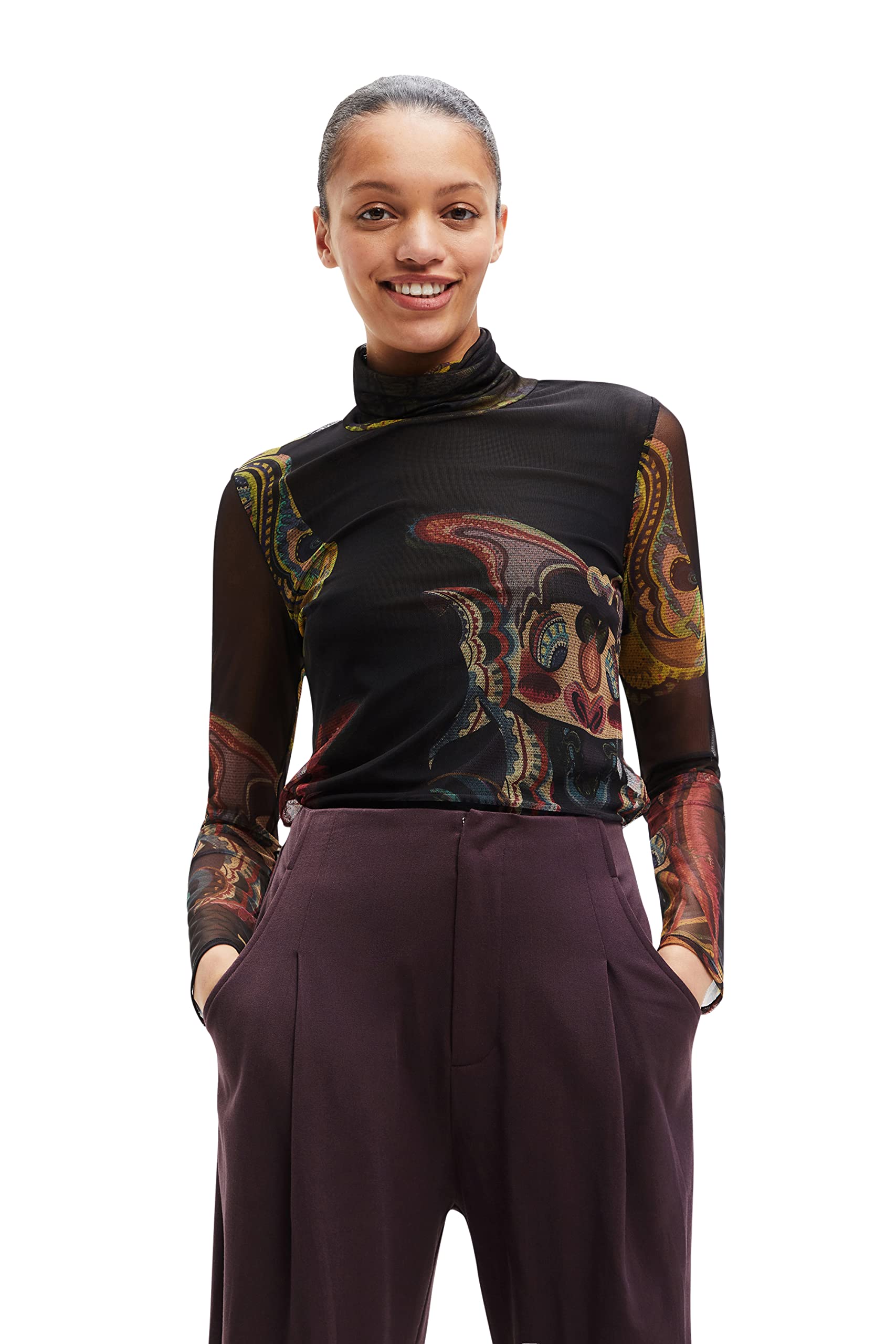 Desigual Women's Long-Sleeved T-Shirt, Black, XL