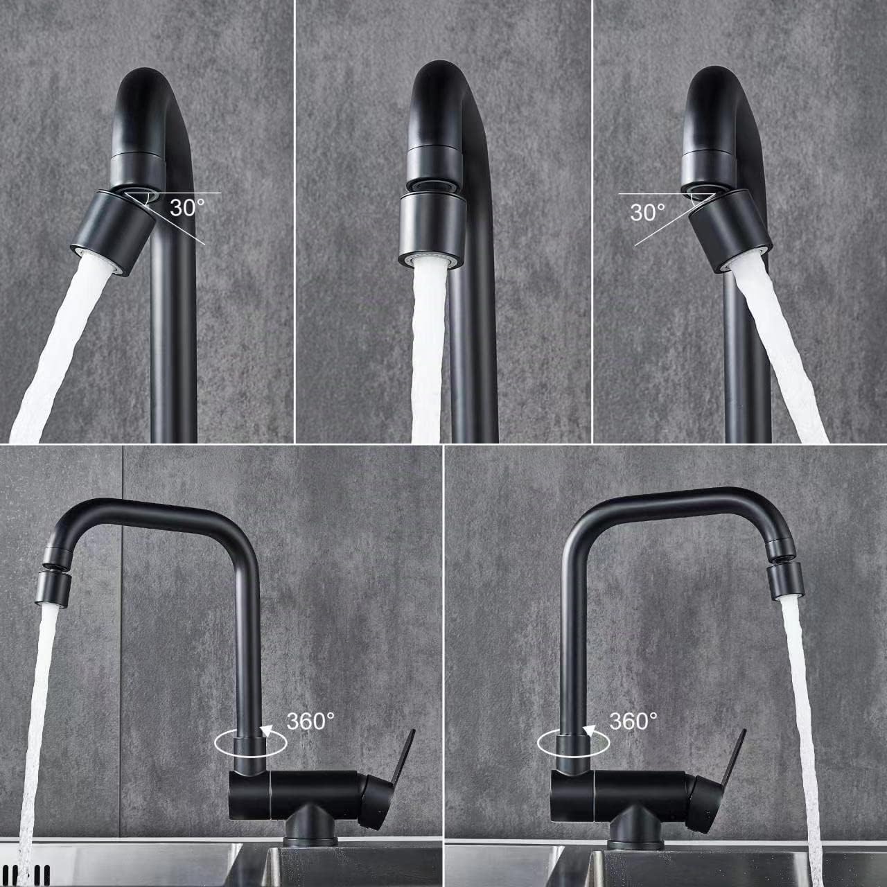 Robinet de cuisine rotatif 360° 2 modes pulvérisation pliable levier unique noir mat