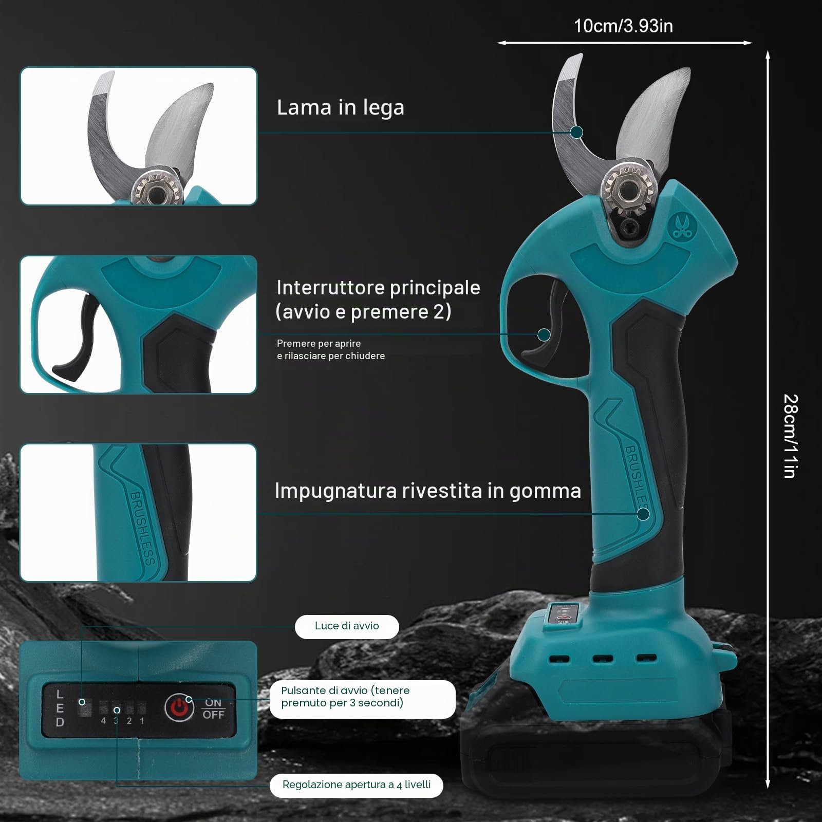Cesoie Senza Filo compatibili con Makita 18V, Diametro Taglio Massimo 45mm, Motore Senza Spazzole 1500W, Pale SK5, Forbici da Giardino Elettrico per Giardino e Tagliente d'albero (Senza batteria)
