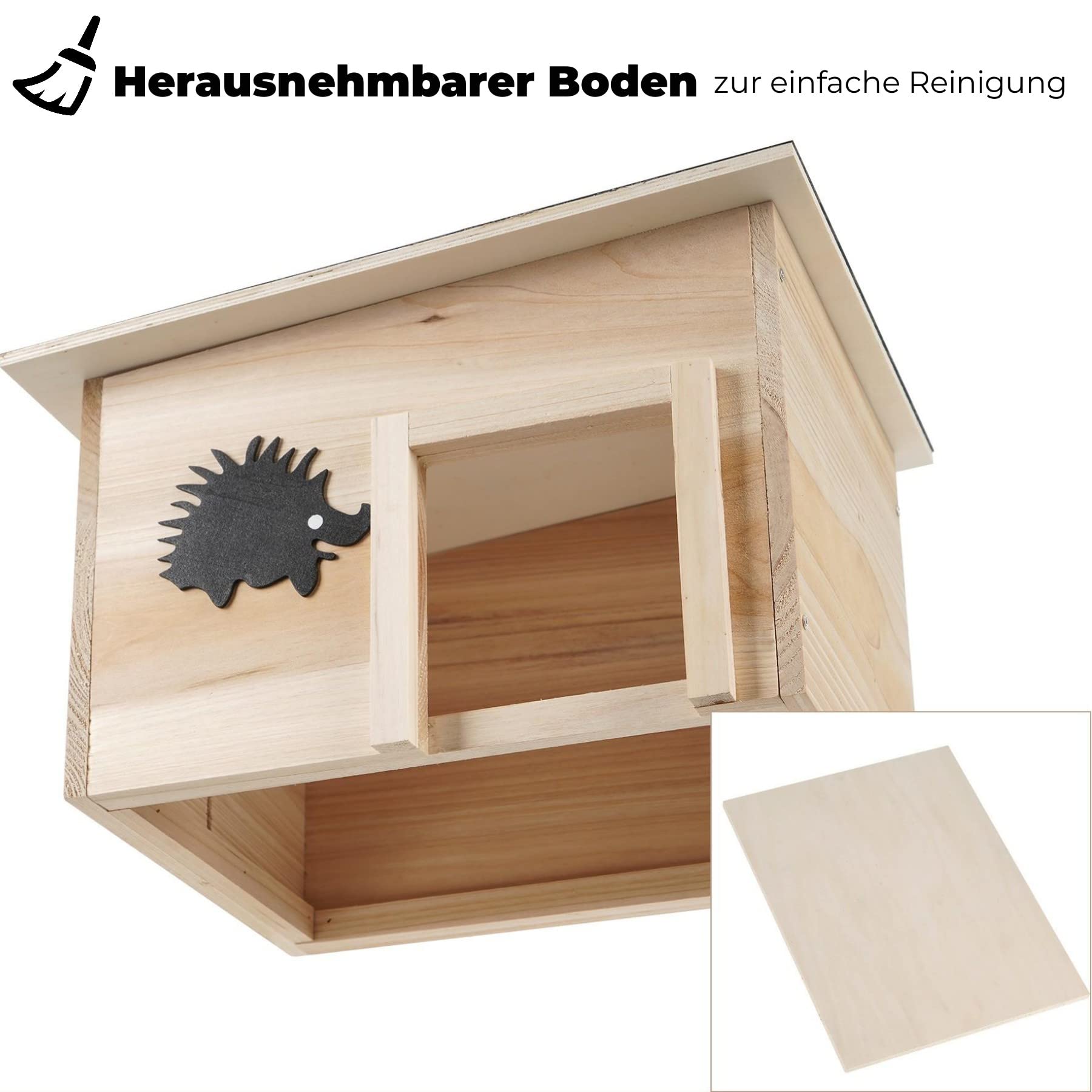 Casa para erizos de invierno con suelo, madera con techo resistente a la intemperie, refugio para erizos en el jardín, pequeño comedero para erizos con entrada de laberinto, BTH 28 x 22 x 20