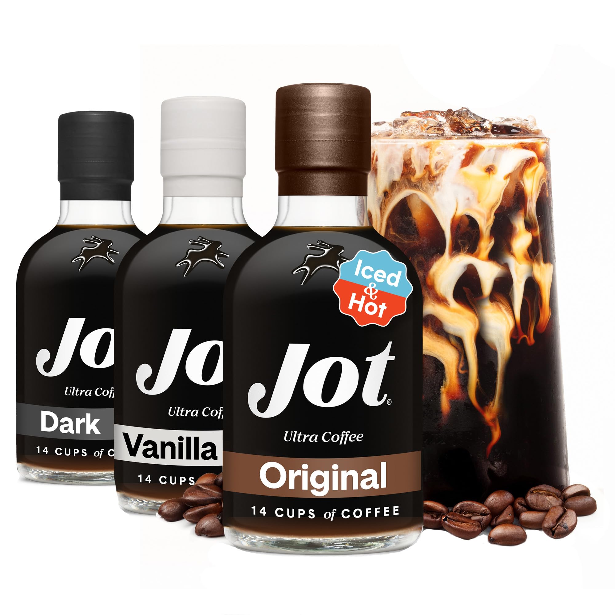 Jot Coffee Concentrate (Variety 3pk) High Caffeine Cold Brew Coffee Concentrate Liquid for Iced Coffees, Instant Espresso, Hot or Cold Instant Coffees