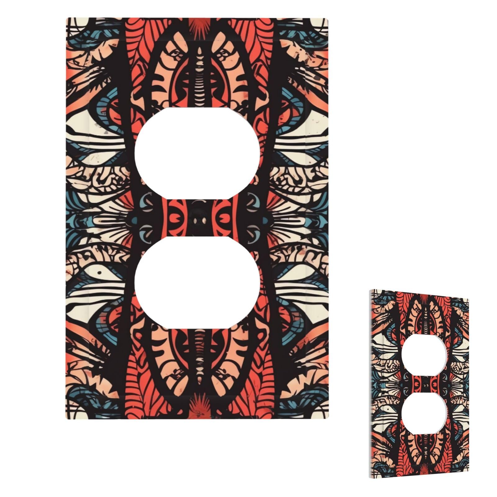 Retro Tribal Drawing Pattern Wall Plate Cover Duplex, Modern Decorative Light Switch Cover Unbreakable Receptacle Outlet Covers for Living Room Bedroom Decor