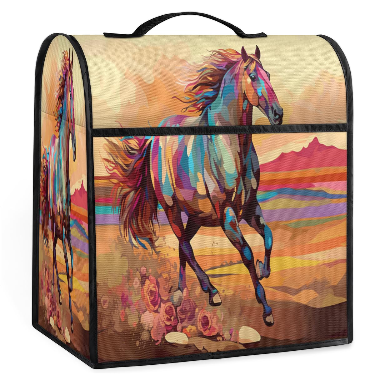 Coffee Maker Cover Colorful Horse Kitchen Appliance Covers Small Appliance Covers Blender Cover Juicer Cover Dust Covers for Kitchen Appliances with Top Handle and Pockets,Washable,B226