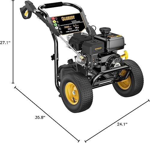 Miniatura 10 de BLUBERY Lavadora a presión de gas de 3600 PSI, lavadora de alta potencia de 2.7 GPM, manguera de presión de 30 pies y tanque de jabón, 5 boquillas