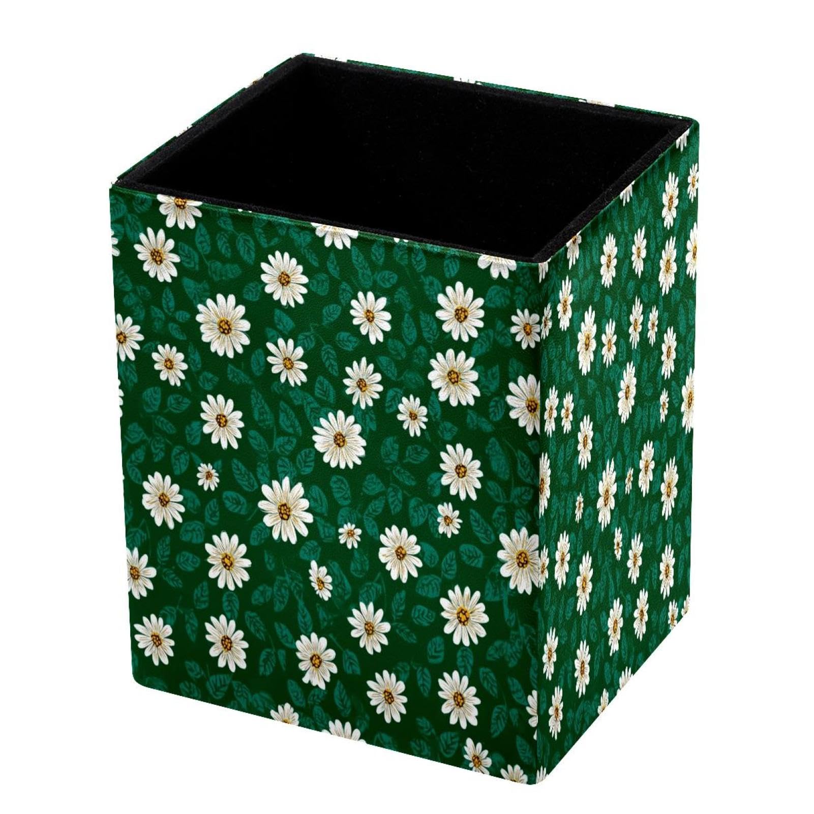DragonBtu Desktop Pencil Holder, Daisy Rectangular Pencil Cup, Pencil Storage Bag Office Desk Supplies Case for School, Kids