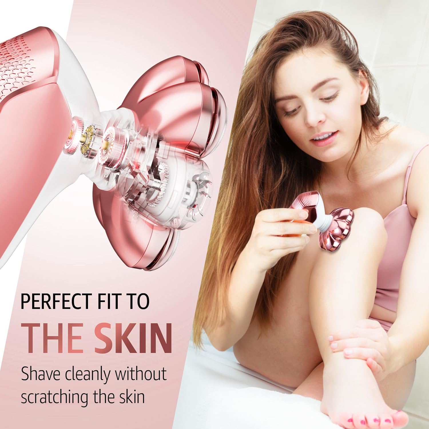 SHPAVVER Electric Razors for Women Legs: 7D Floating Head Electric Shaver - IPX7 Waterproof Wet Dry Hair Remover - LED Display & Travel Lock for Body Face Bikini (Light Pink) - Image 2