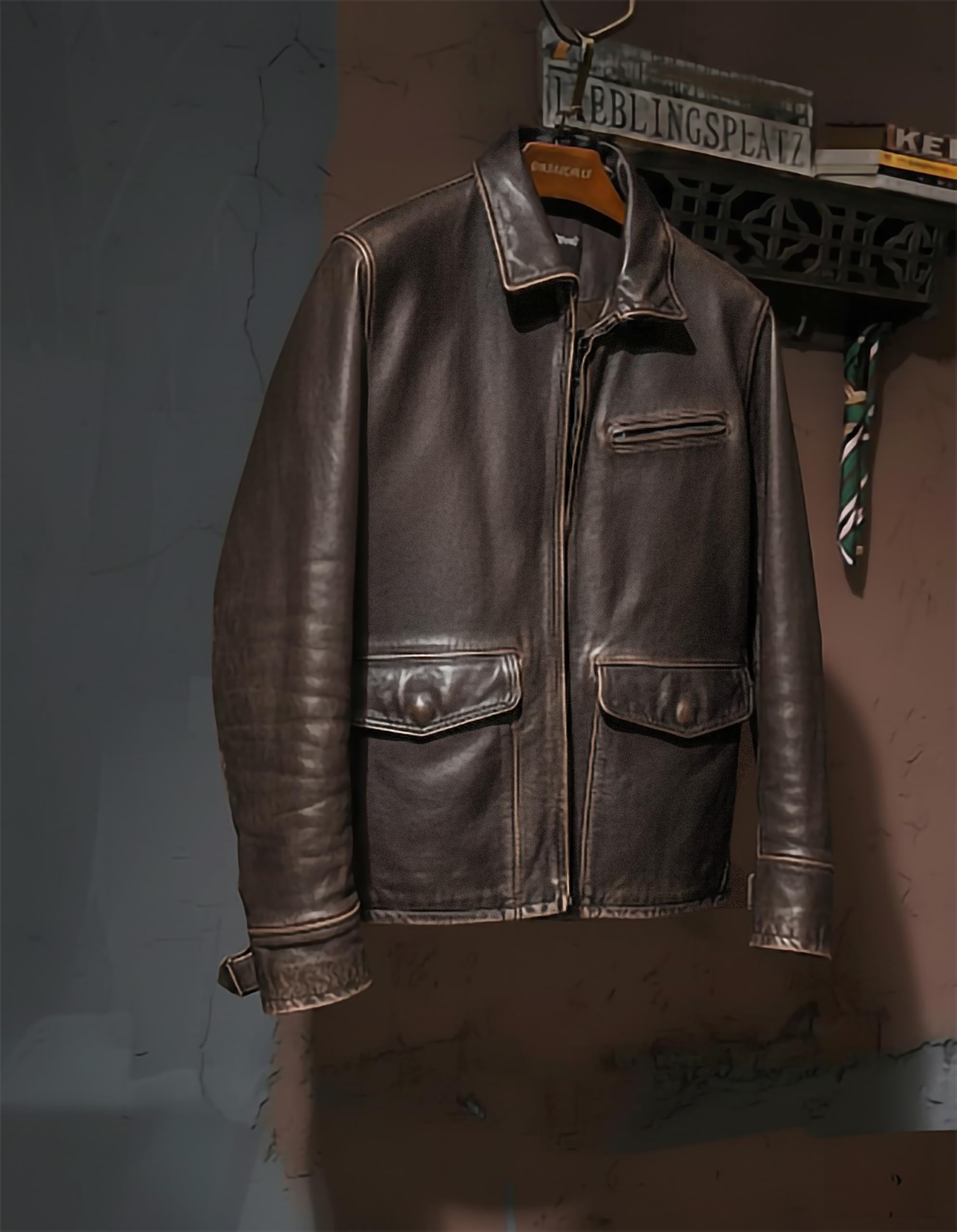 Real Leather Jacket Mens | Genuine Lambskin Biker Jacket | Made With Vintage Styled Distress Leather