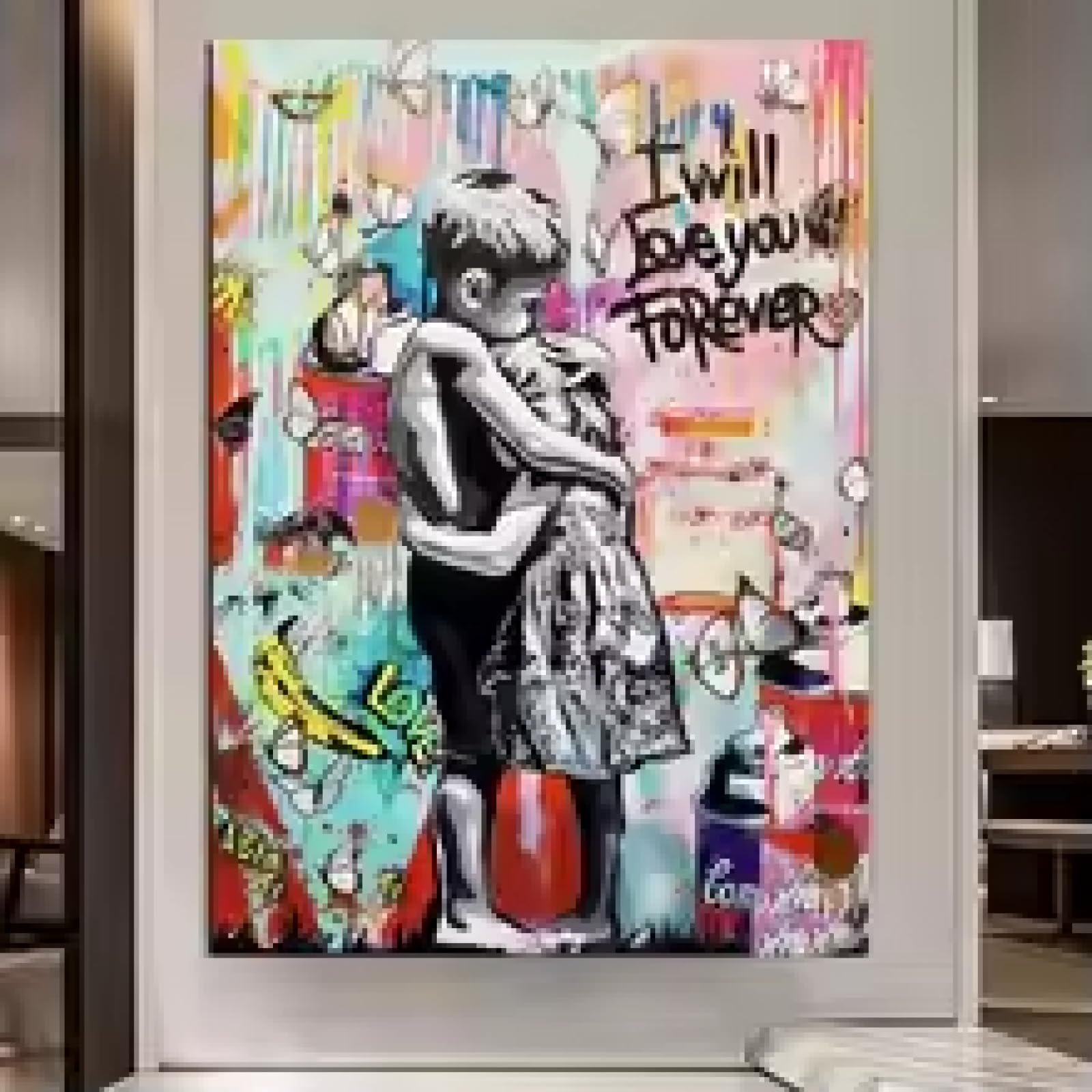 ADOHOME Banksy Wall Art I Will Love You Forever Poster Inspired Art Graffiti Canvas Painting Street Art Prints Home Decor 40x50cm Frameless