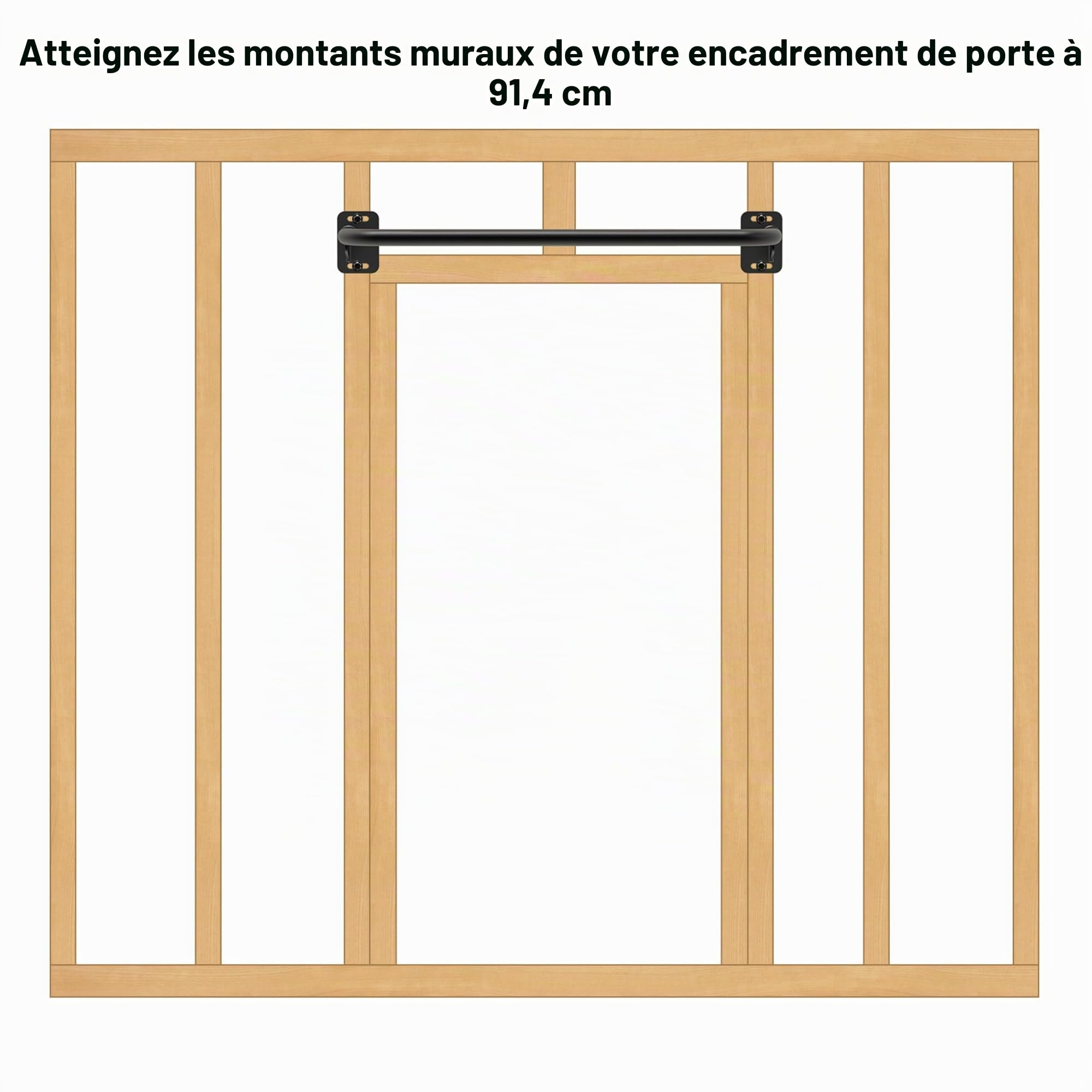 SELEWARE Barre de Traction Murale, Barre de Traction Robuste pour Porte, Barre de Traction de Porte avec Crochets de Bande de Résistance, Supporte Jusqu'à 200 kg