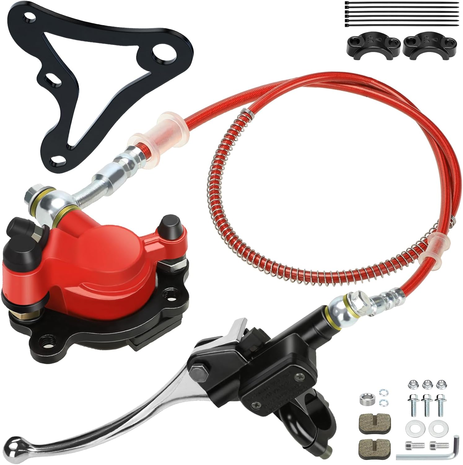 Mini Bike Hydraulic Brake Kit with Rear Brake Caliper Mounting Bracket Adapter Replacement for Monster Mega Moto 80cc 105cc MMB80 Minibike GMB100 Coleman RB100 RT100 Powersports Parts