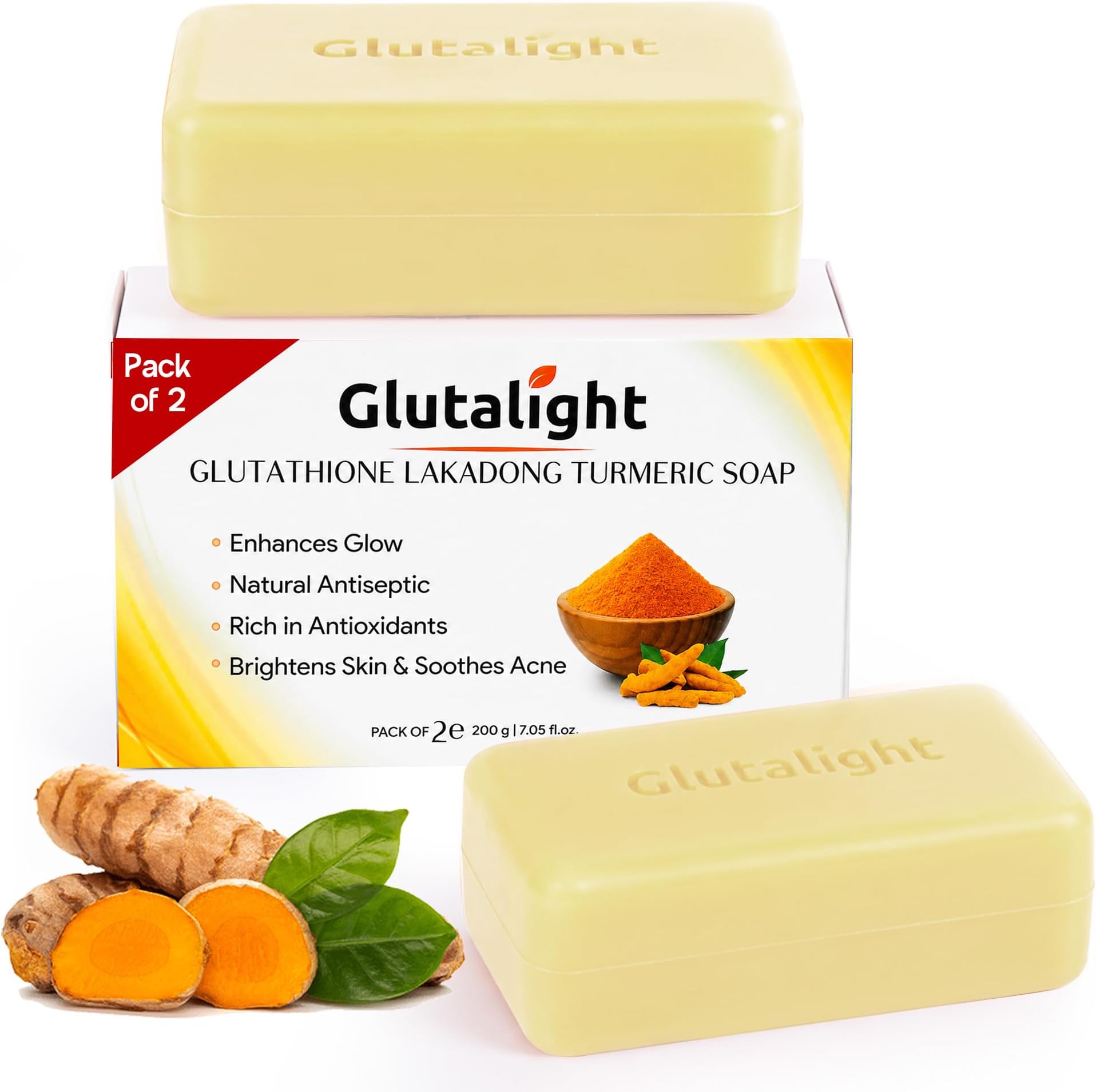 Glutalight Glutathione Lakadong Turmeric Soap - Korean Skincare, Pack of 2