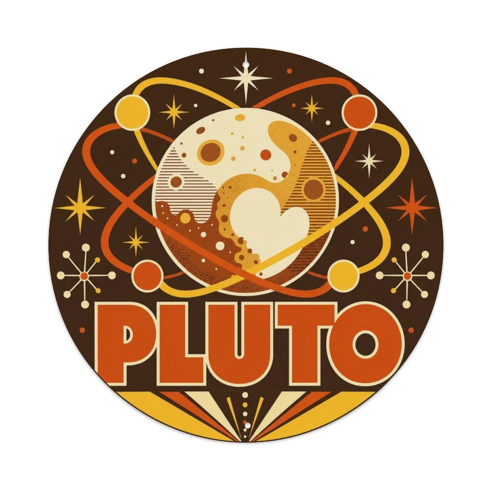 Pluto Dwarf Planet Universe Celestial Stellar Sky Metal Tin Sign Plaque Wall Decor for Cafe, Man Cave, Club Bar, Office, Home Garden Round Metal Poster 8x8Inch