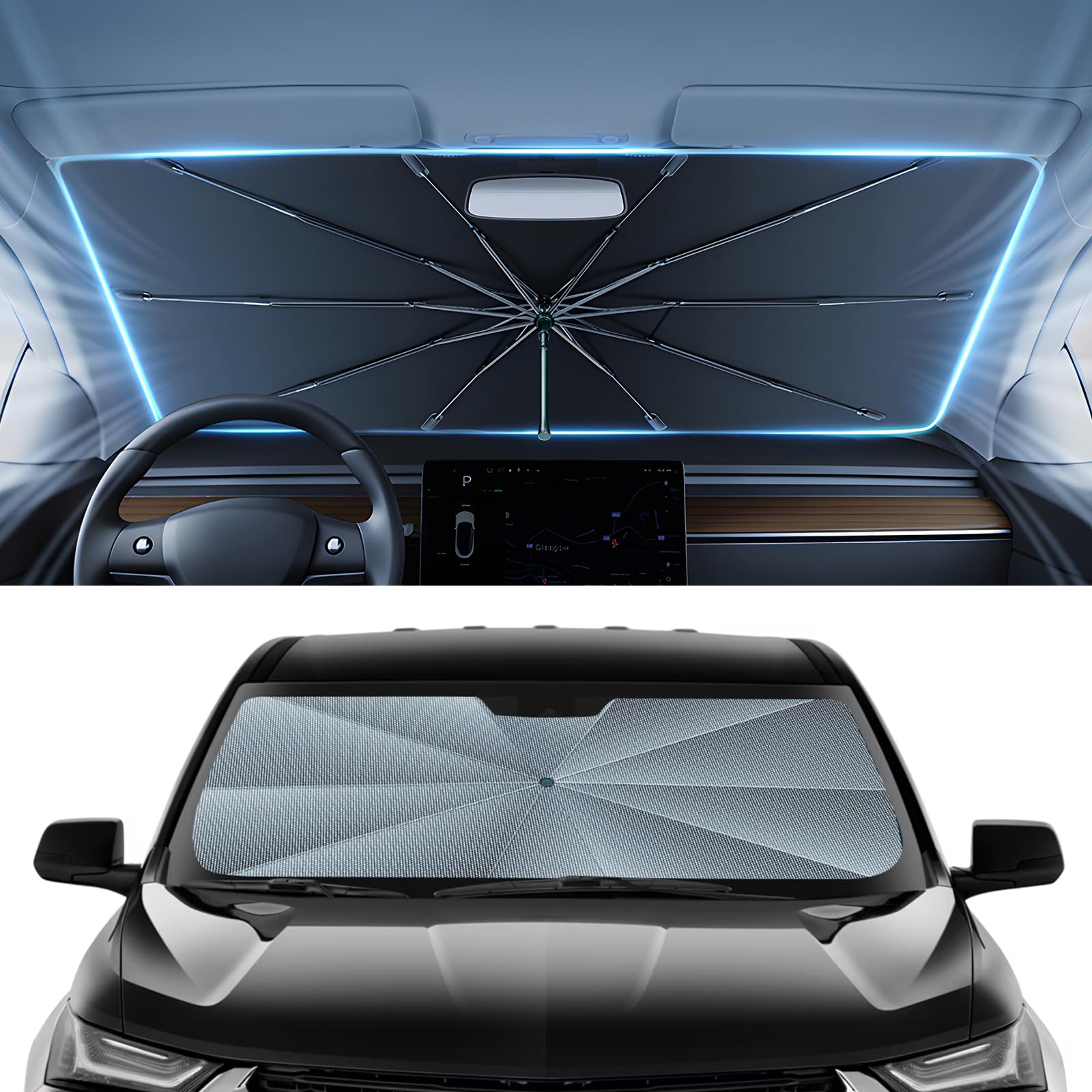 Autorder Windshield Sun Shade Umbrella for 2018-2026 Chevy Chevrolet Traverse SUV Accessories,Upgraded Ice Crystal Material,Easy Setup Umbrella Sunshade for Car Windshield,100% Sun Blocking