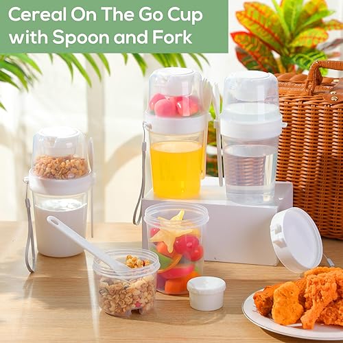 Miniatura 6 de Gueevin 8 tazas de yogur para parfait con tapas, recipientes de yogur reutilizables con cuchara de 27 onzas para llevar a los niños, harina de