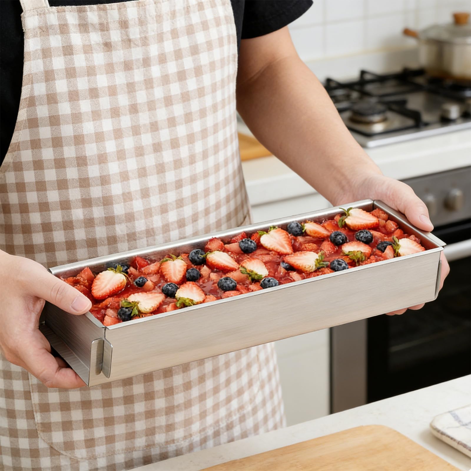 Stampo per Tiramisù, Stampo Torta Regolabile, Teglia Antiaderente per Tiramisù con Parte Laterale Rimovibile, Teglie da Forno di Alluminio con Spatola per la Preparazione di Torte, Pane e Toast