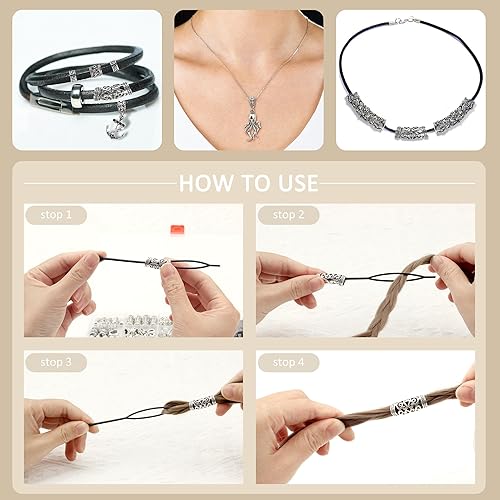 Miniatura 7 de WNJ Joyería vikinga para el cabello, 165 cuentas de barba, cuentas de tubo de runa nórdica, tubo de pelo trenzado, joyería vikinga, joyería vikinga,