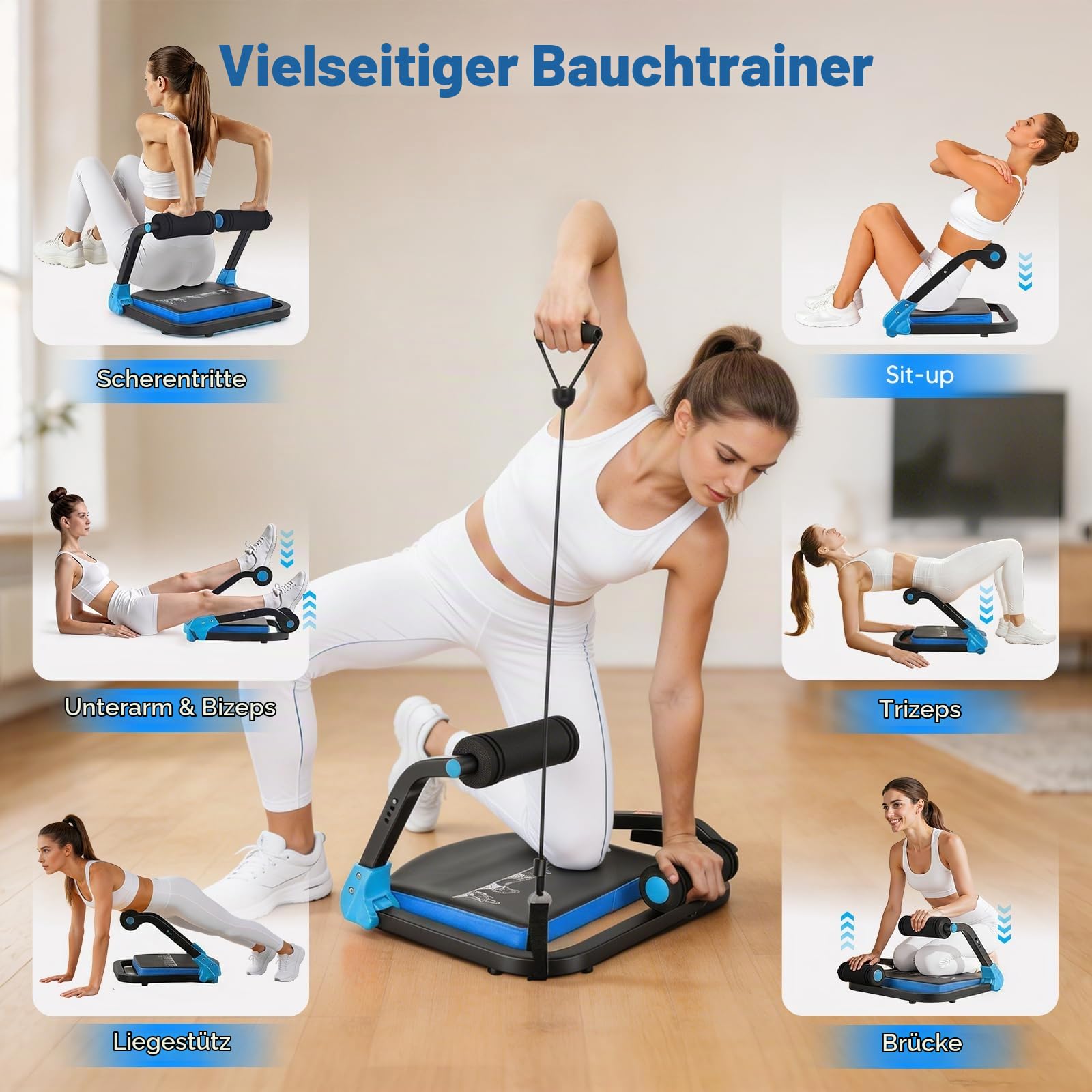 Bauchtrainer für Zuhause 4 Widerstandsstufen – Ganzkörper Core-Trainer für Zuhause, 150 kg belastbar, tragbares Fitnessgerät für Sit-ups, Arme & Beine