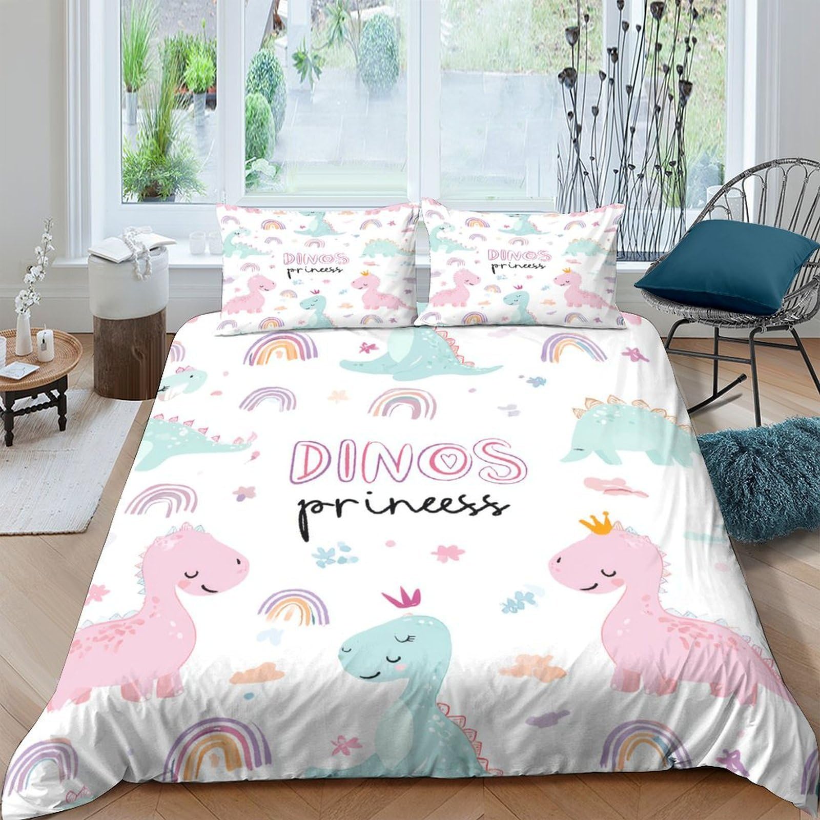 Ctjqhvkz Style-10 3D Printed Pink Dinosaur Fitted Sheet Microfiber Soft Breathable Rainbow Bed Cover For Bedroom Guest Room Decor Single（135X200cm）