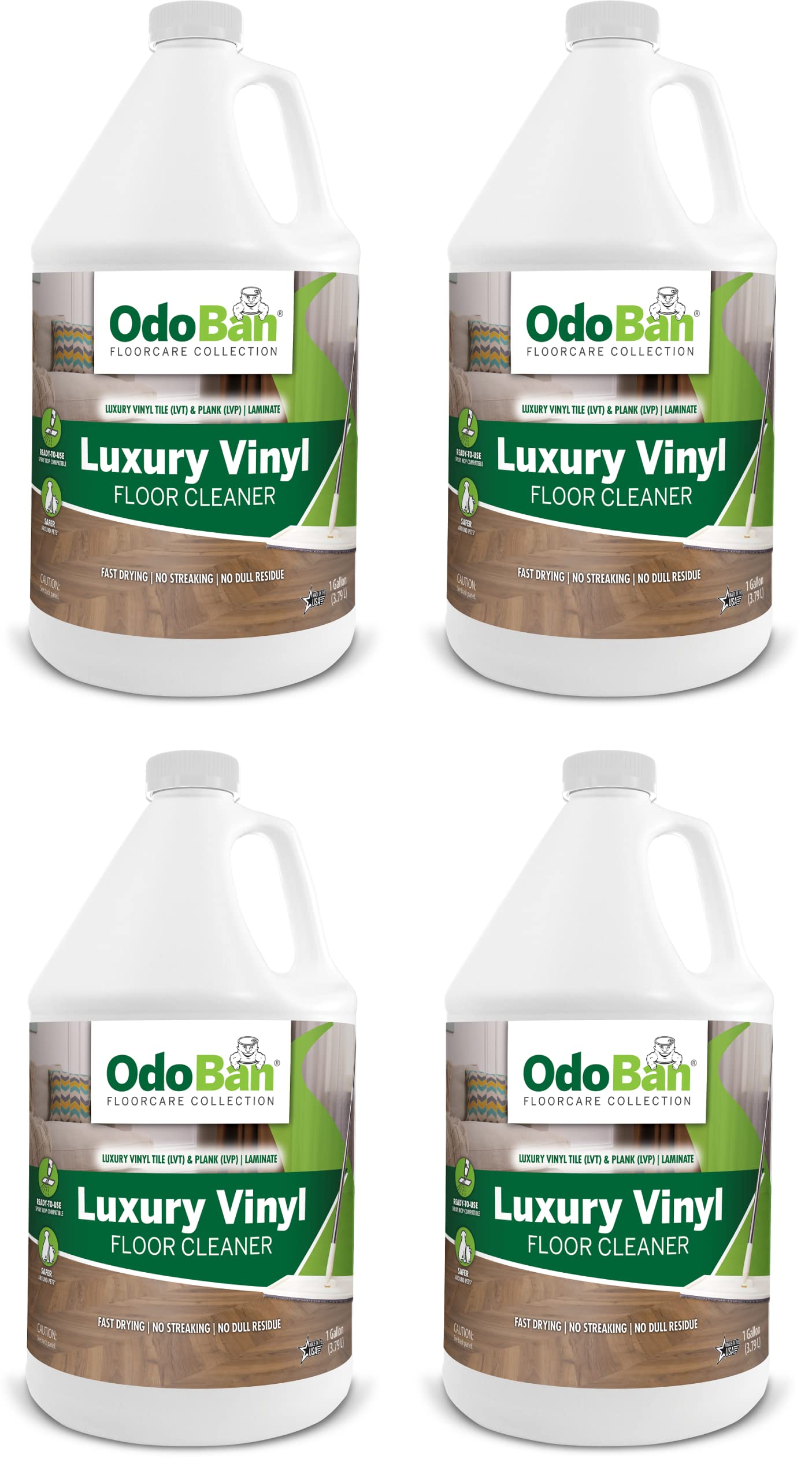 OdoBan Ready-to-Use Luxury Vinyl Floor Cleaner, Streak Free and Neutral PH Formula, Made in the USA, Scentless, 4 Gallons