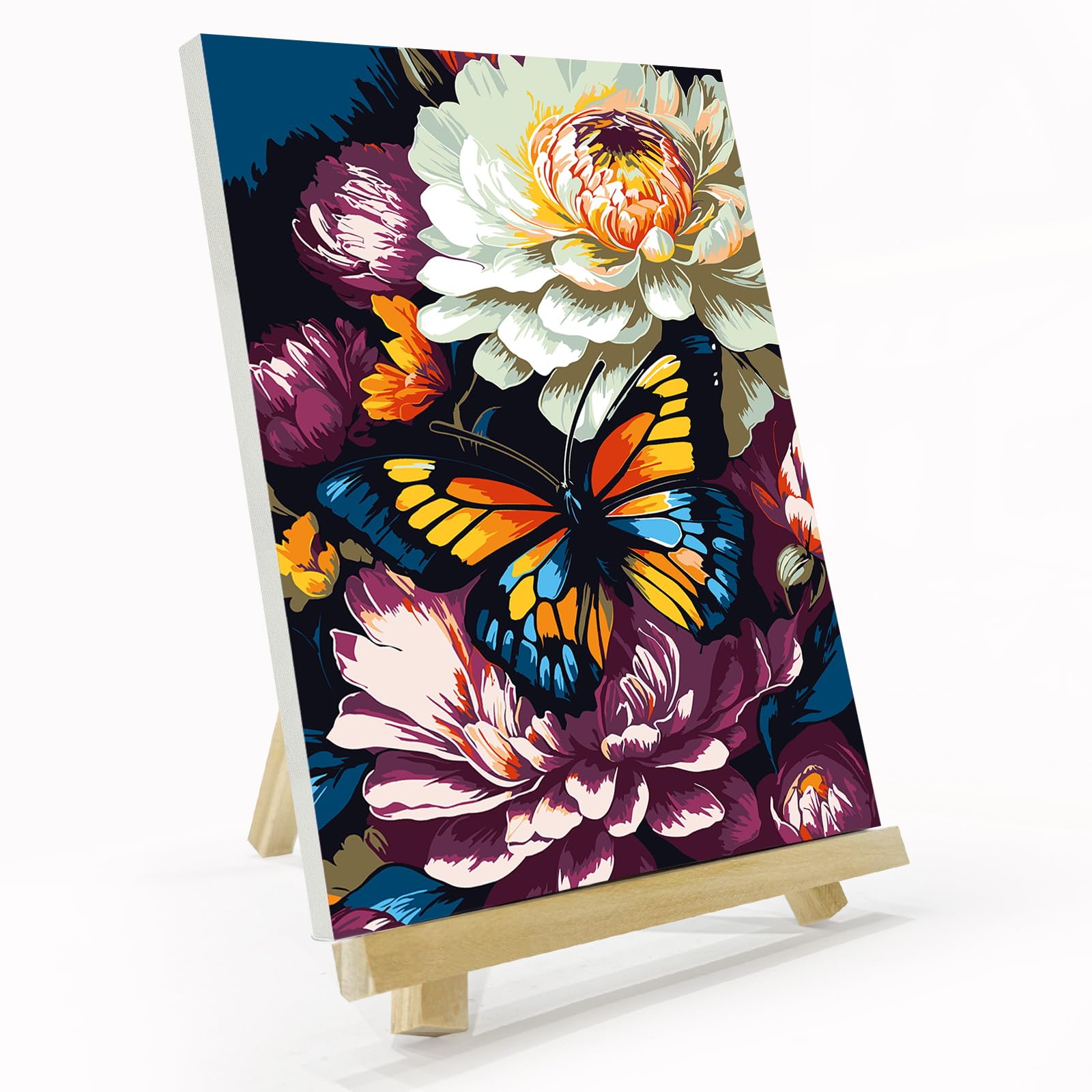 JOOZ Paint by Numbers Kit for Adults with Frame, Butterfly Adult Paint by Number Kits with Easel, DIY Butterfly Flowers Oil Painting Kit Framed for Home Wall Decor 8x12 Inch