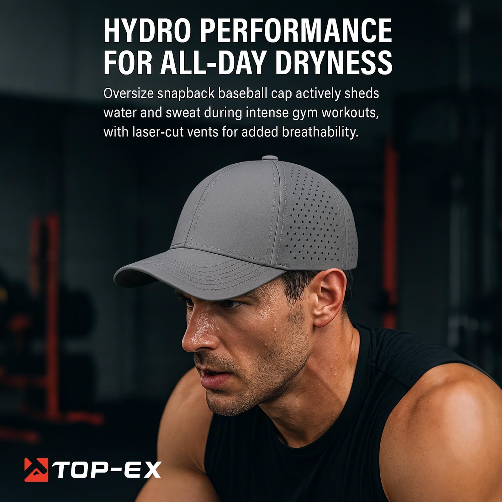 TOP-EX L/XL/XXL Hydro Performance Snapback Casquette de baseball pour homme et femme Respirant Léger Protection UV Imperméable Sport Golf Course avec Taille réglable