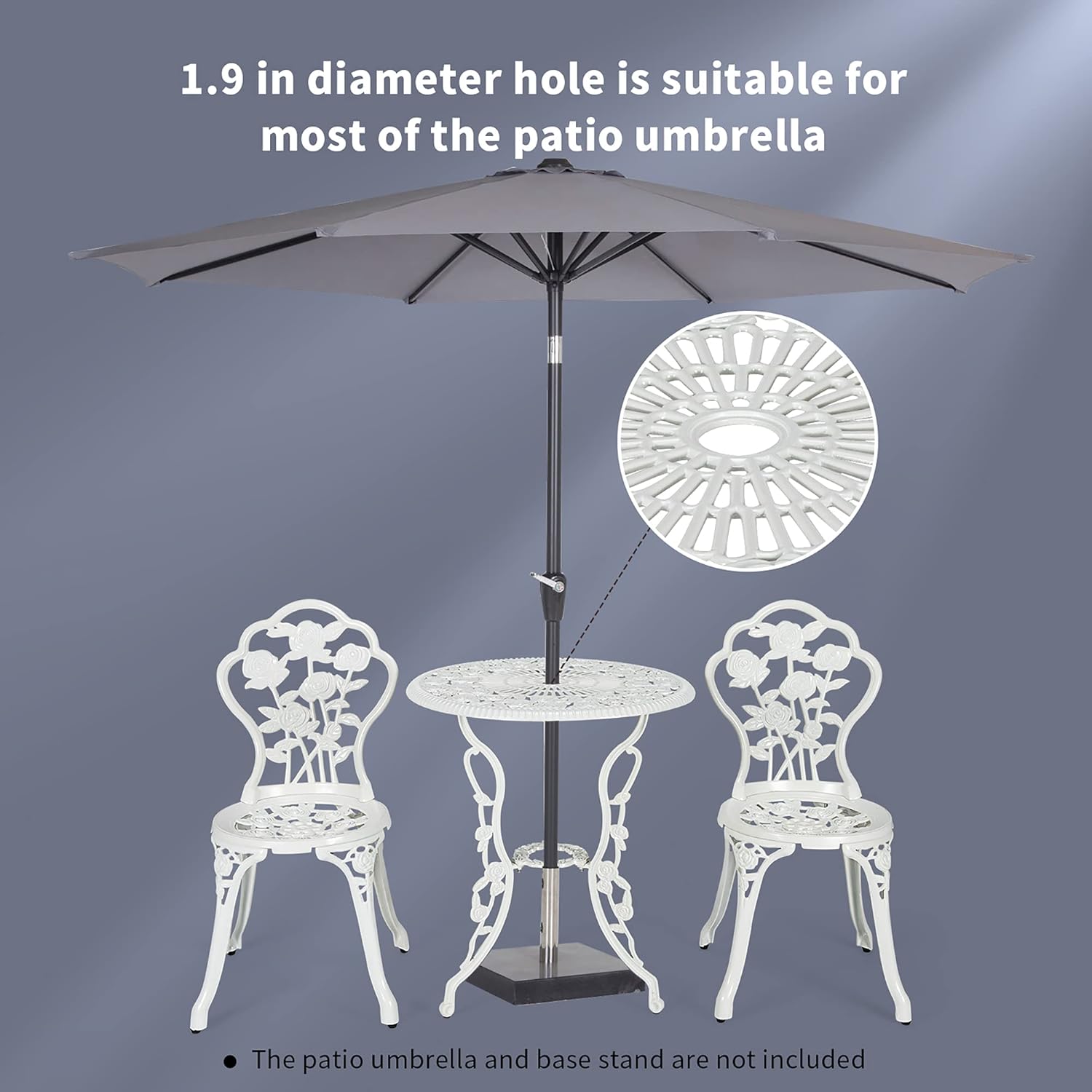 DORTALA 3 Piece Outdoor Bistro Set, Cast Aluminum Small Patio Furniture Set with Round Table and Chairs for Balcony, Porch, Backyard, Deck, White