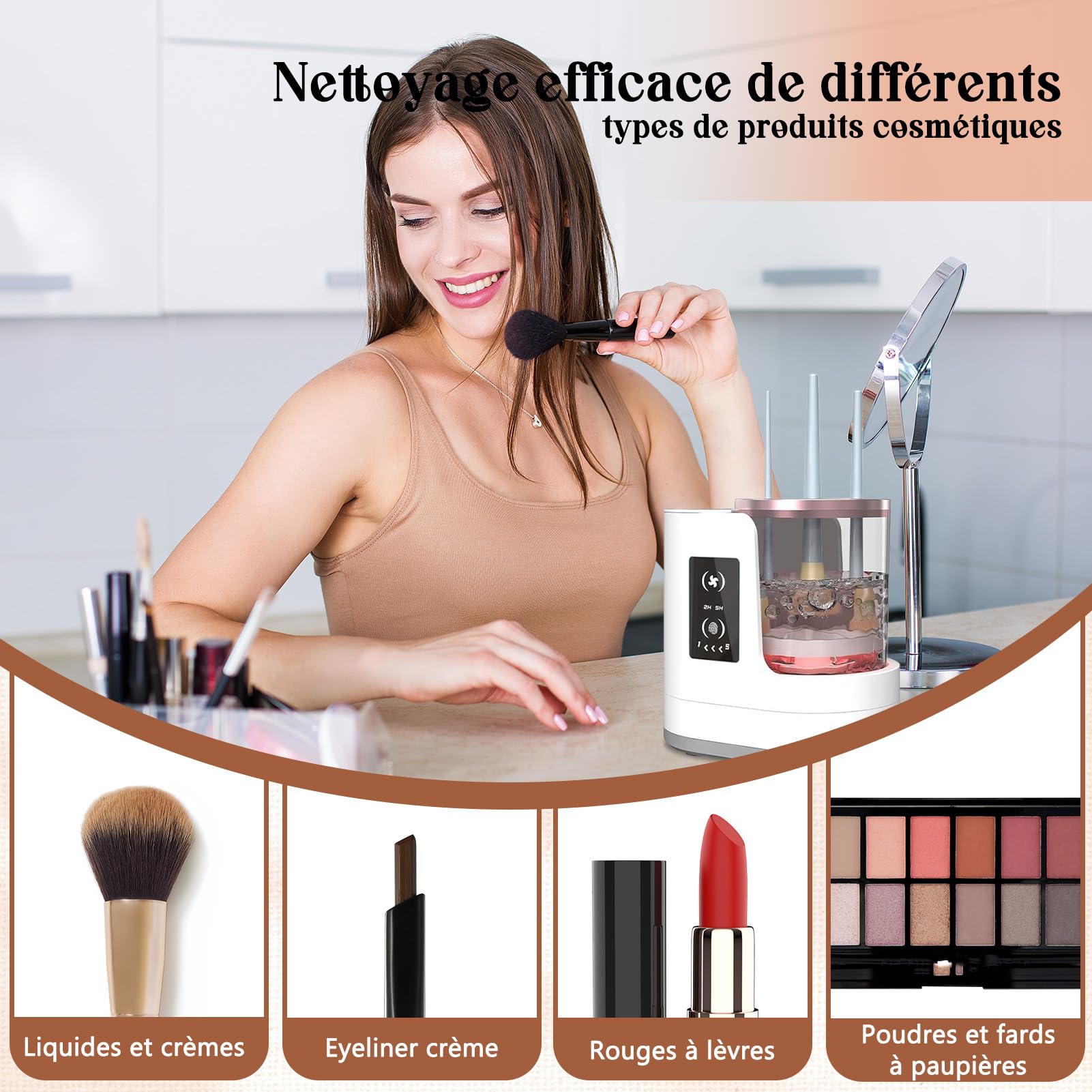 Nettoyeur électrique automatique 3 en 1 pour pinceaux à maquillage avec séchoir, machine à nettoyer à prise murale pour pinceaux à maquillage – incluant station de séchage et soin hygiénique