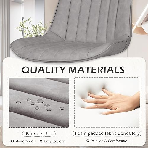 Miniatura 4 de AVAWING Juego de 2 sillas de comedor, modernas de mediados de siglo con patas de metal, silla tapizada de cuero Canglong, silla de ocio, silla de