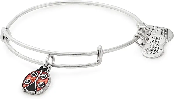 Alex and Ani Tokens Expandable Bangle for Women, Ladybug Charm, Rafaelian Silver Finish, 2 to 3.5 in