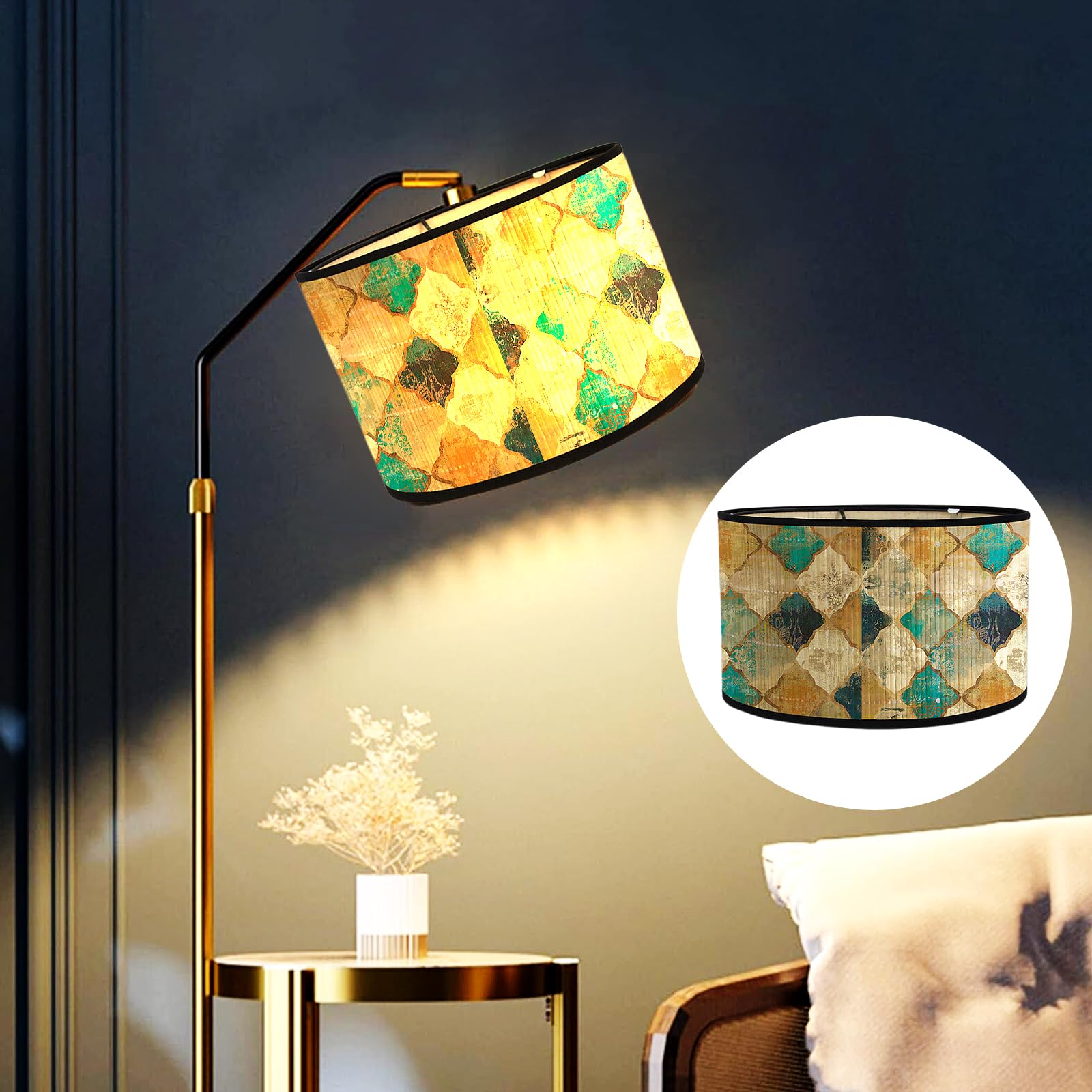 Tambor de 30 cm, pantalla E27, lámpara de noche, hecha a mano, color verde, para techo, suspensión y mesa