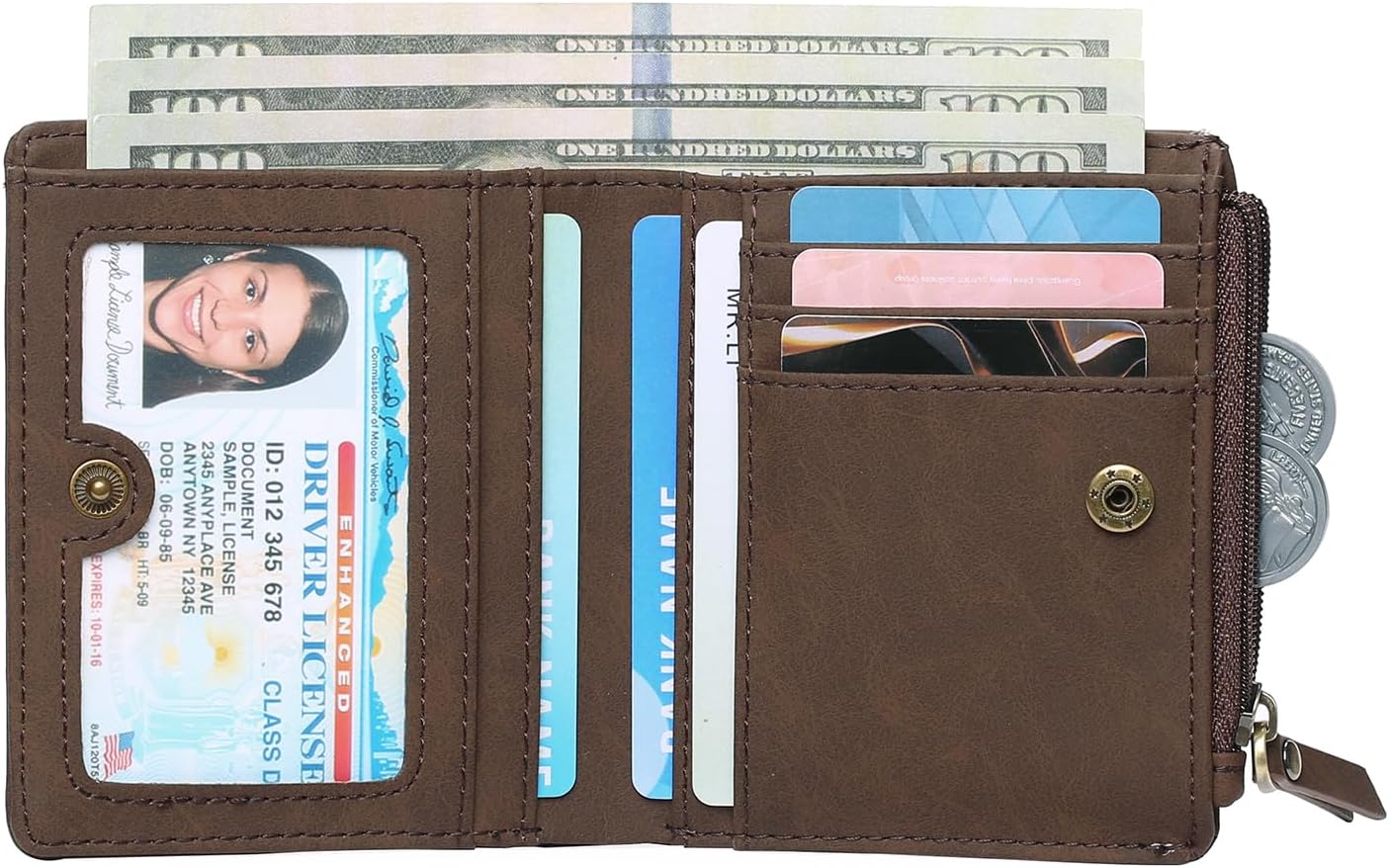 GOIACII Small Wallets for Men and Women Compact Bifold Credit Card Holder Minimalist with 2 Zipper Coin Pockets - Image 3