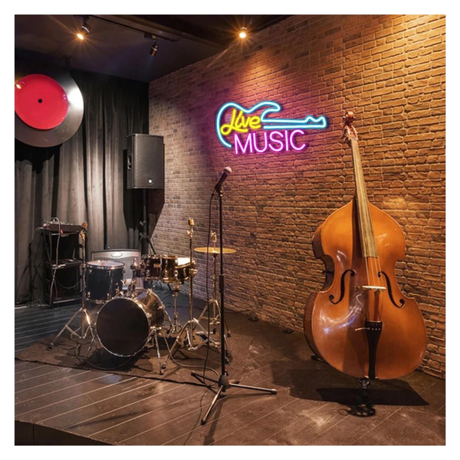 Wiszące neony artystyczne Neon "Live Music"Gitara Muzyka Dekoracja Ścienna Lampy Do Pokoju Bar Studio Impreza Klub Dekoracyjny 20.5x42cm