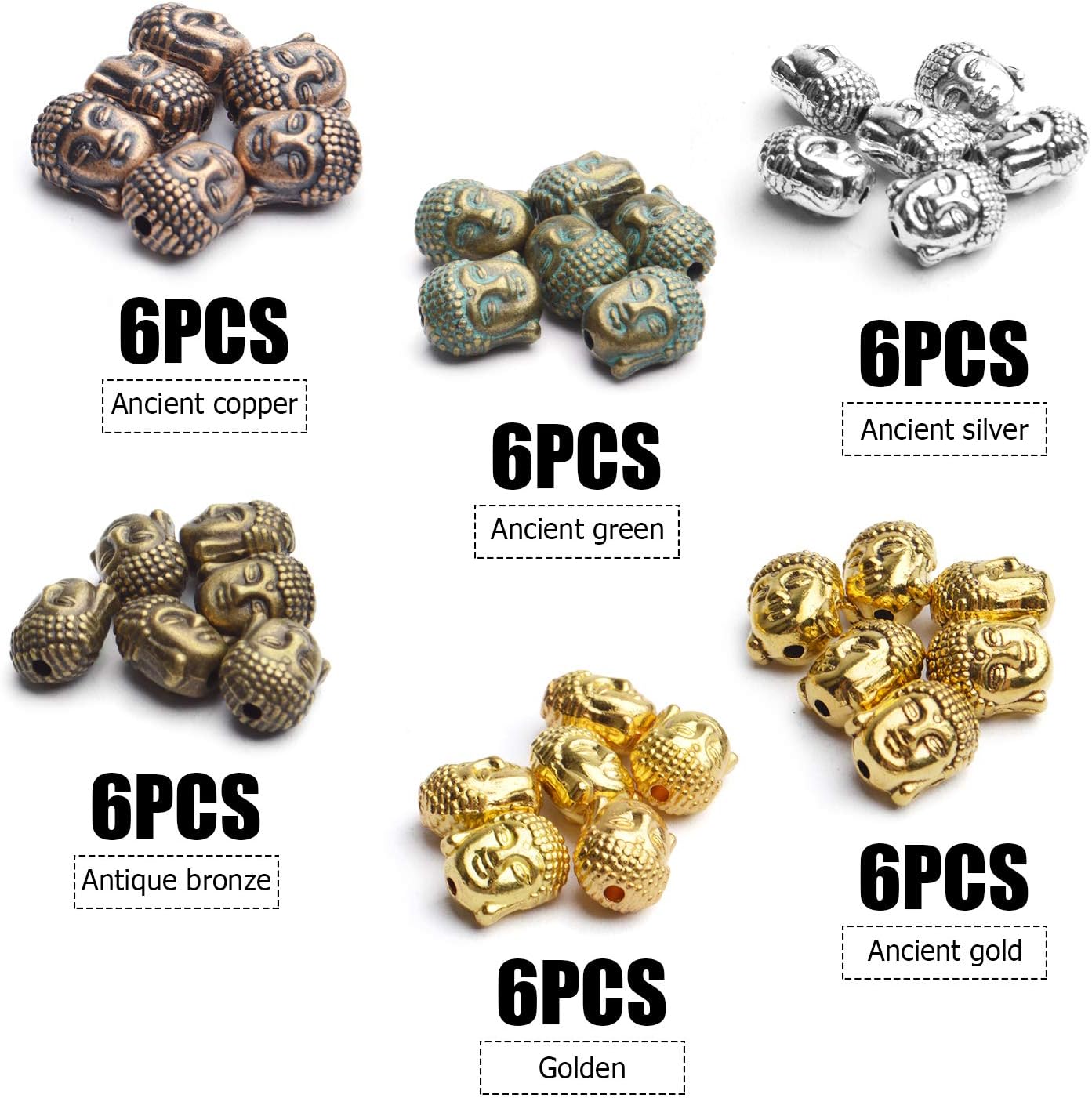 36pcs 6 Colors Buddha Head Alloy Charm Connector Loose Spacer for DIY Bracelet Necklace Jewelry Making and Crafting - Image 2