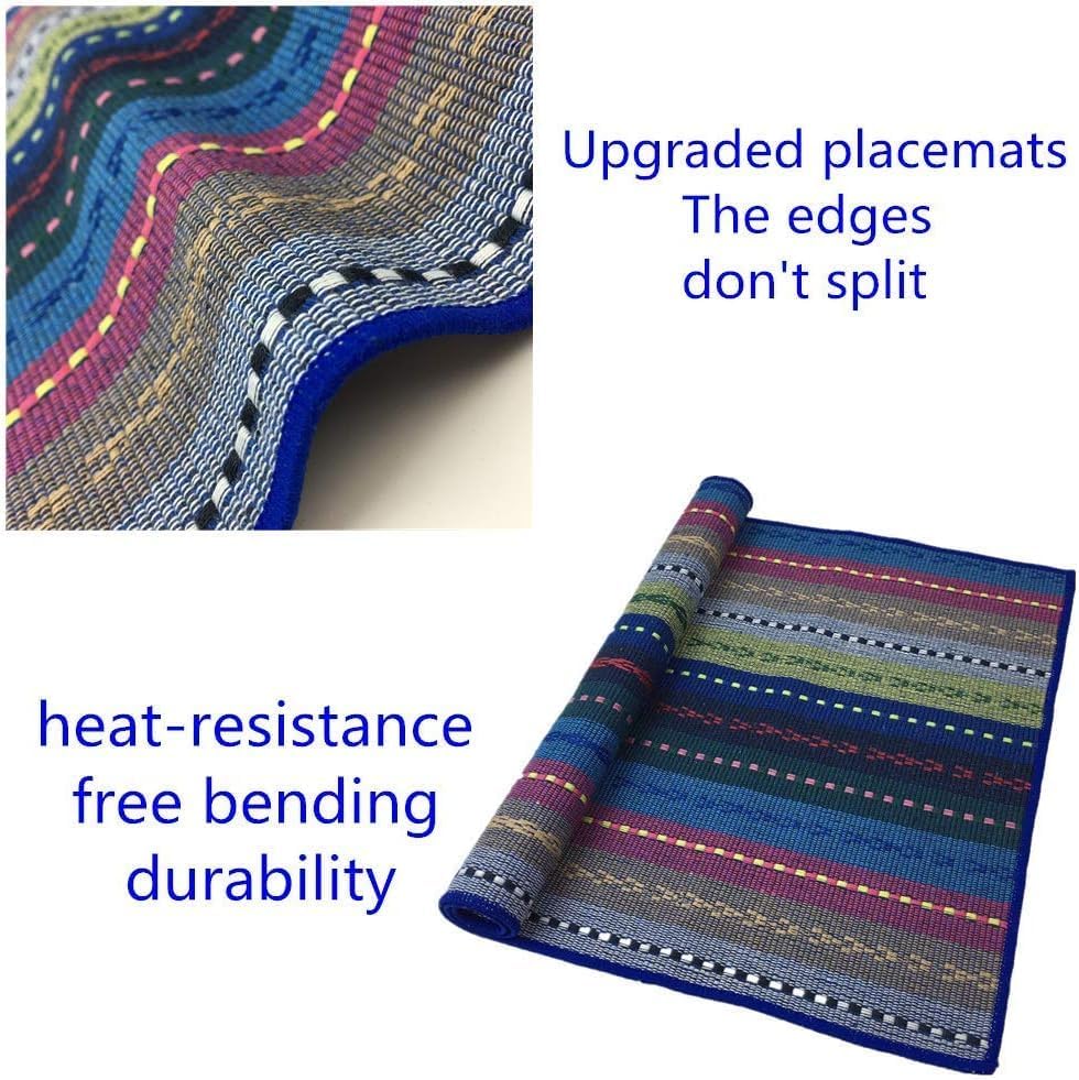 Miniatura 3 de WAZAIGUR Juego de 4 manteles individuales tejidos a mano con 100 % algodón, coloridos manteles individuales trenzados, acanalados, duraderos, con