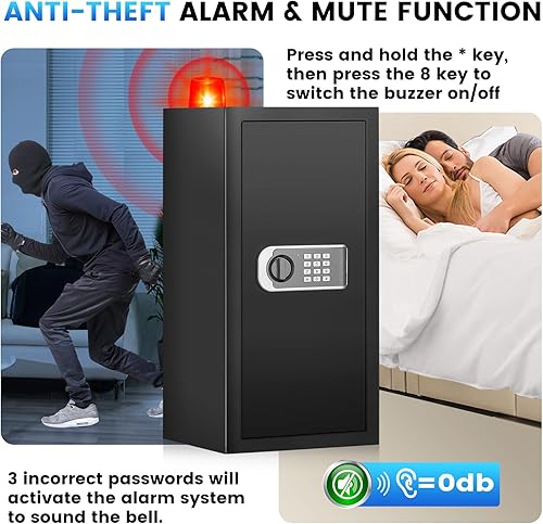 Miniatura 5 de Caja de seguridad de acero de 27.56 pulgadas de alto, 6.0 pies cúbicos con bolsa impermeable ignífuga, cajas fuertes de seguridad digital con teclas