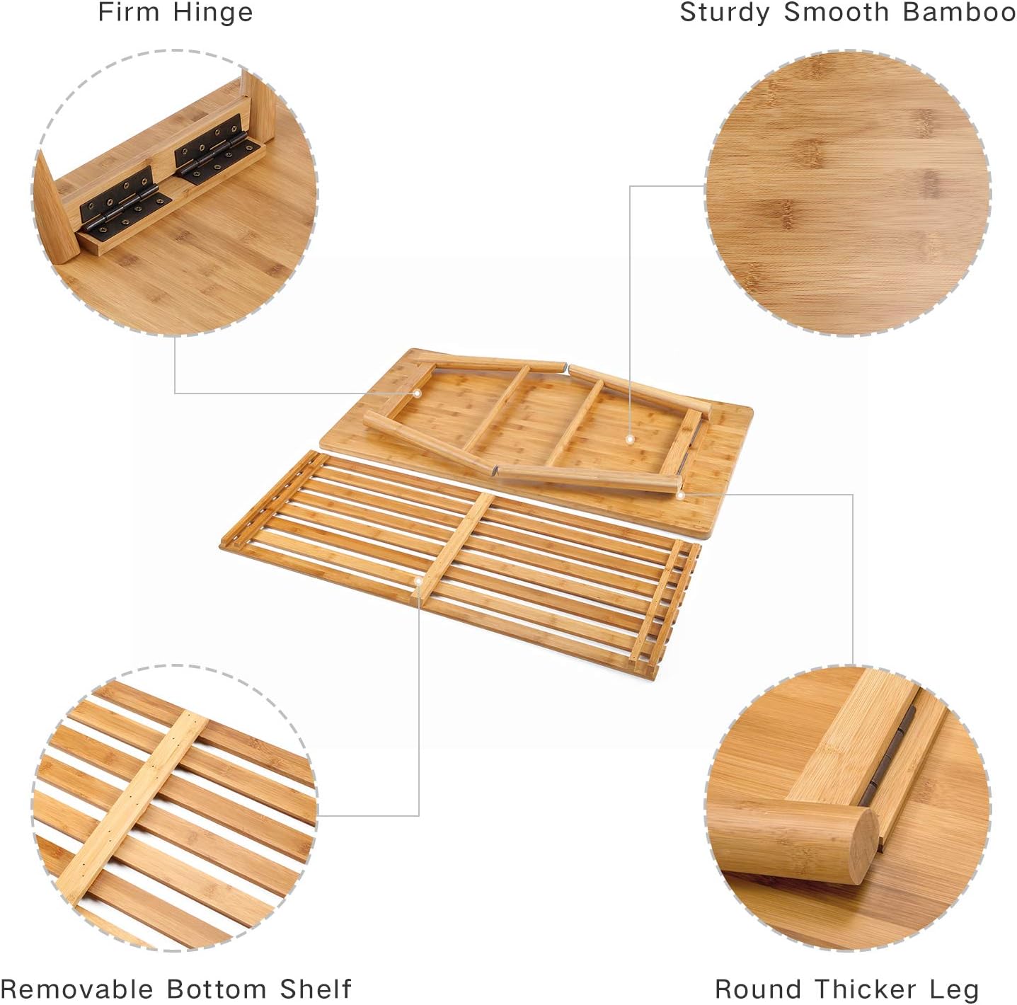 Nnewvante Coffee Table Foldable Bamboo Mid Century Desk TV Stand with Open Storage Shelf Center Table for Living Room Furniture RV No Assembly