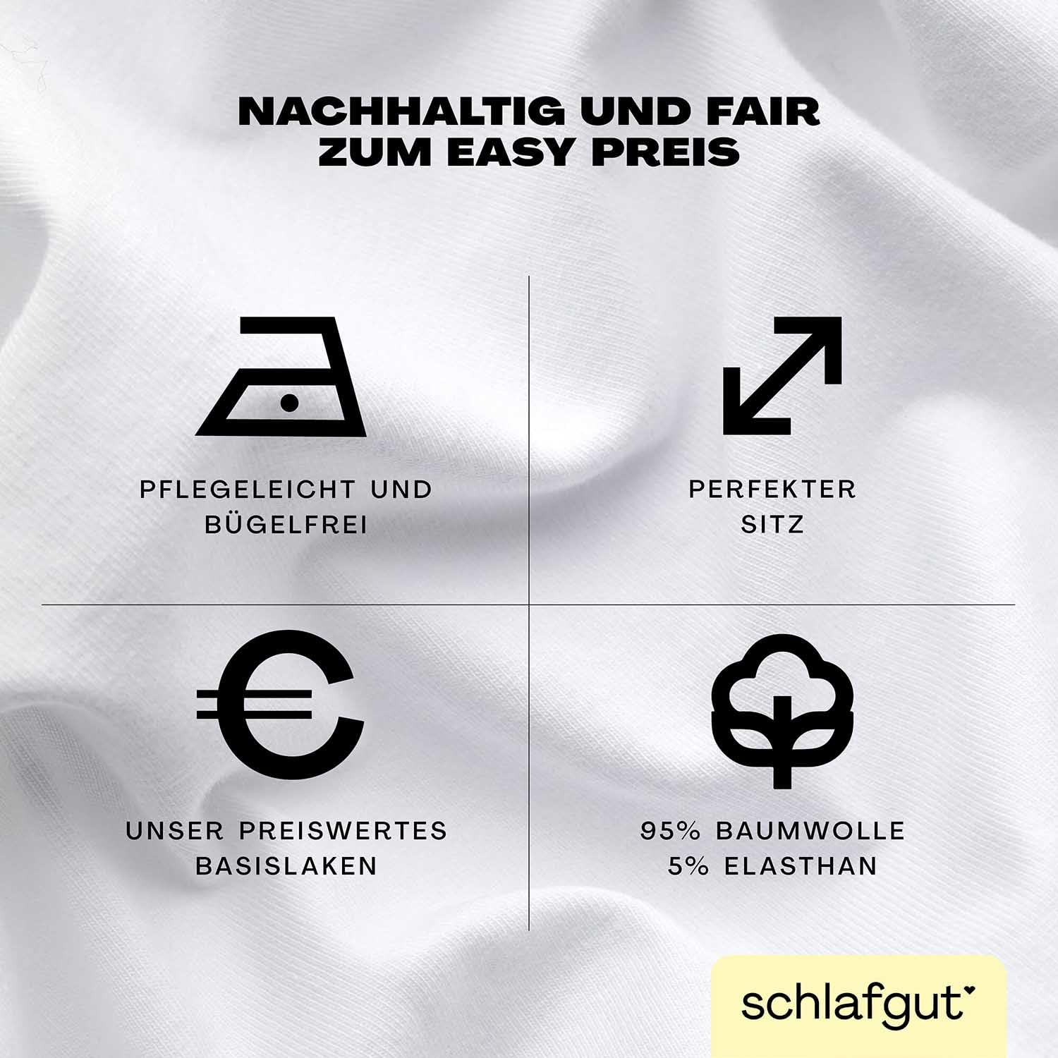 schlafgut Easy Topper Spannbettlaken 180x200 cm Jersey, Full-White | Bettlaken, Spannbetttuch 200x200, 200x220 cm, Weiß, Topper, bis 10 cm Steg, Baumwolle Elasthan, OEKO-TEX