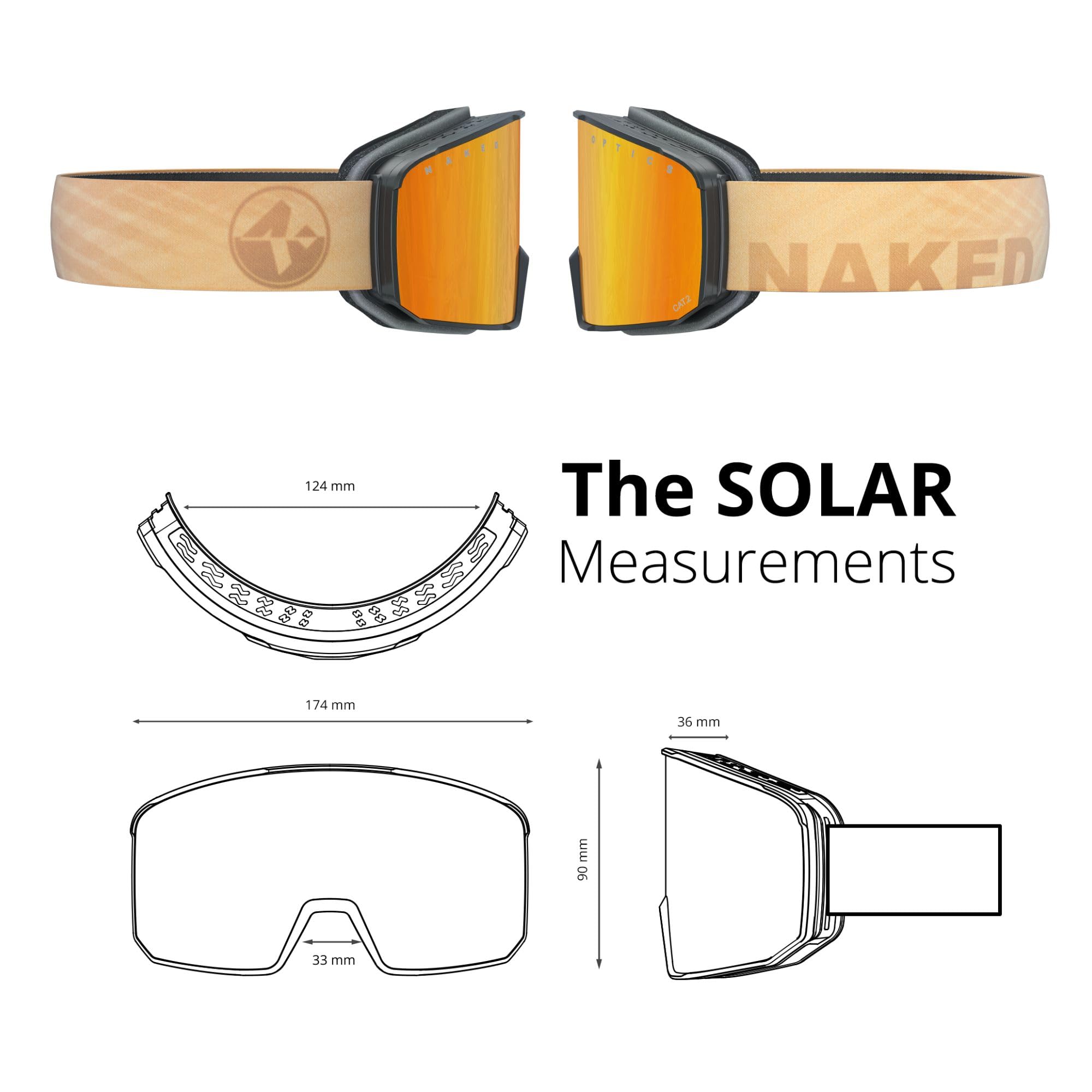 NAKED Optics SOLAR gogle narciarskie dla mężczyzn i kobiet – wytrzymałe okulary narciarskie unisex dla mężczyzn i kobiet – wysokiej jakości gogle śnieżne z systemem magnetycznym do wymiennych szkieł