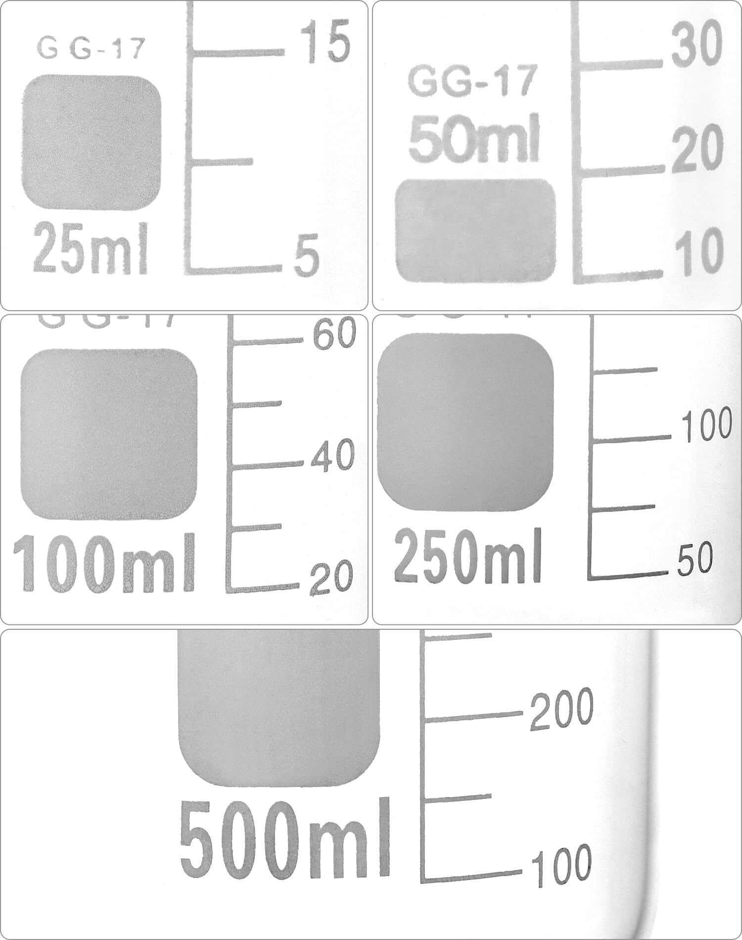 Zlewka laboratoryjna, 5-częściowy zestaw zlewek ze szkła borokrzemianowego z podziałką 5–100 ml do laboratorium i kuchni(25ml - 500ml)