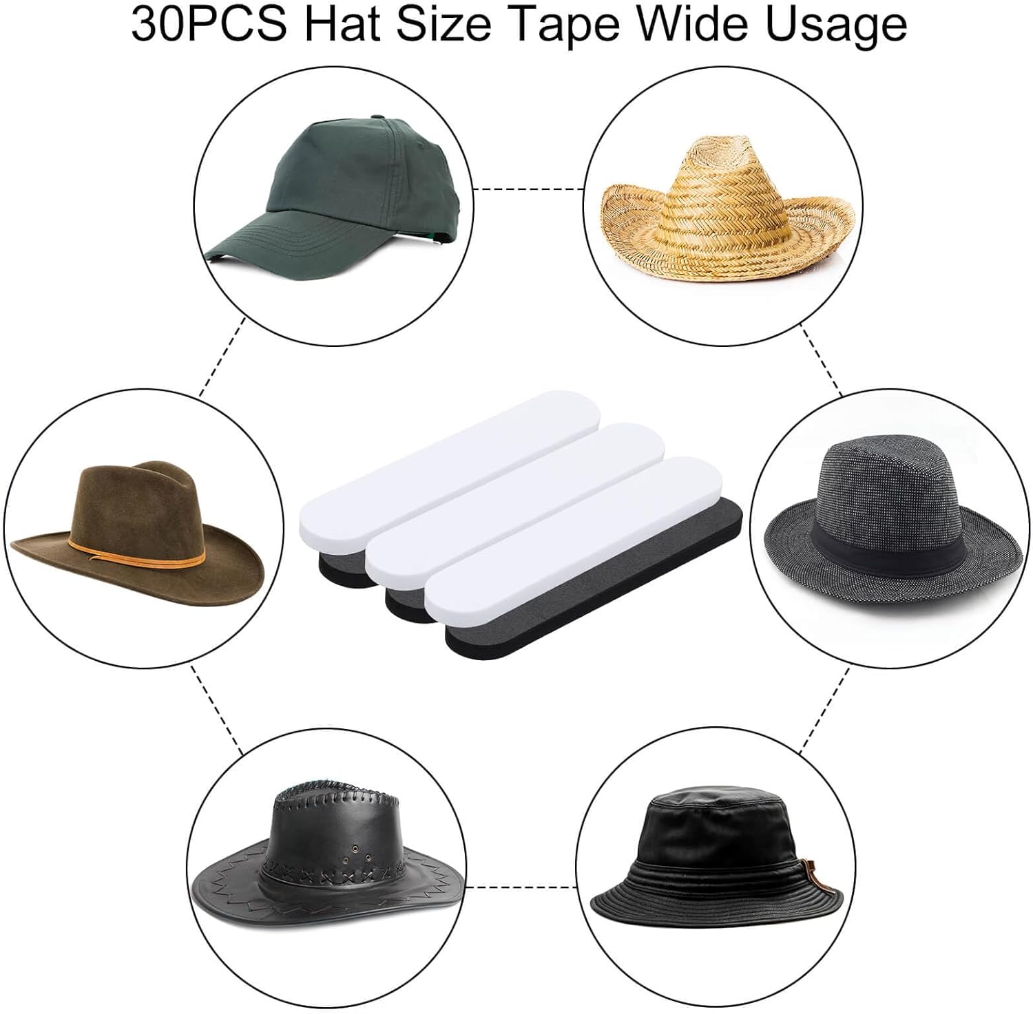 30PCS Hat Size Tape, Hat Size Reducer Inserts, Hats Reducing Tapes, Foam Reducing Self Adhesive Tape for Hats (Black and White), Hard Hats Accessories