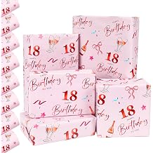 GYOYEDE 8 Sheets 18th Birthday Wrapping Paper,70x50cm Rose Gold Pink Gift Wrap 18th Birthday Gifts for Girls, Eco-Friendly Birthday Gift Wrapping Paper for Birthday Parties Decorations.