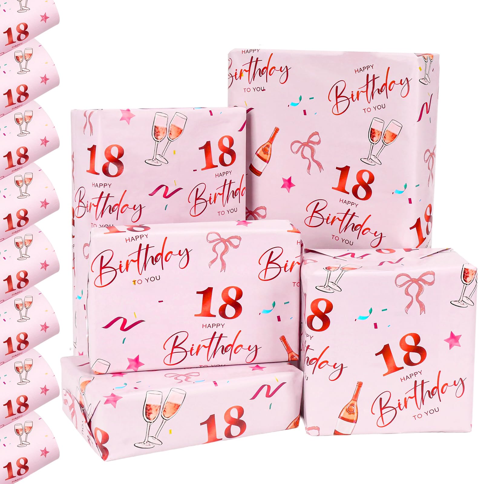 GYOYEDE 8 Sheets 18th Birthday Wrapping Paper,70x50cm Rose Gold Pink Gift Wrap 18th Birthday Gifts for Girls, Eco-Friendly Birthday Gift Wrapping Paper for Birthday Parties Decorations.