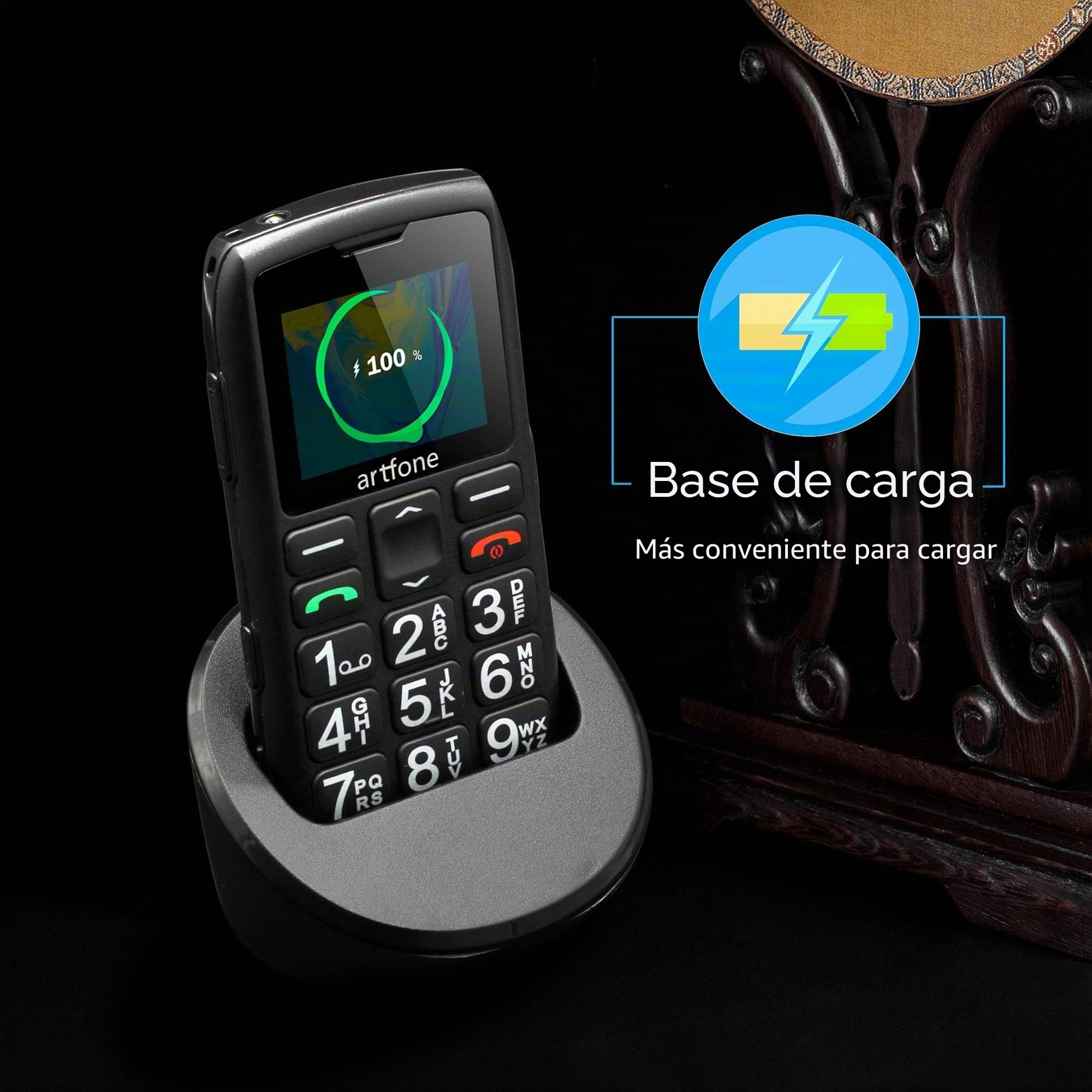 artfone C1+ gsm Teléfono Móvil para Personas Mayores丨Senior Móviles de Teclas Grandes丨Base Cargadora丨Doble SIM丨FM Radio丨Llamada Rápida丨Botón SOS丨Volumen Alto丨Batería de 1800 mAh丨USB-C - Negro