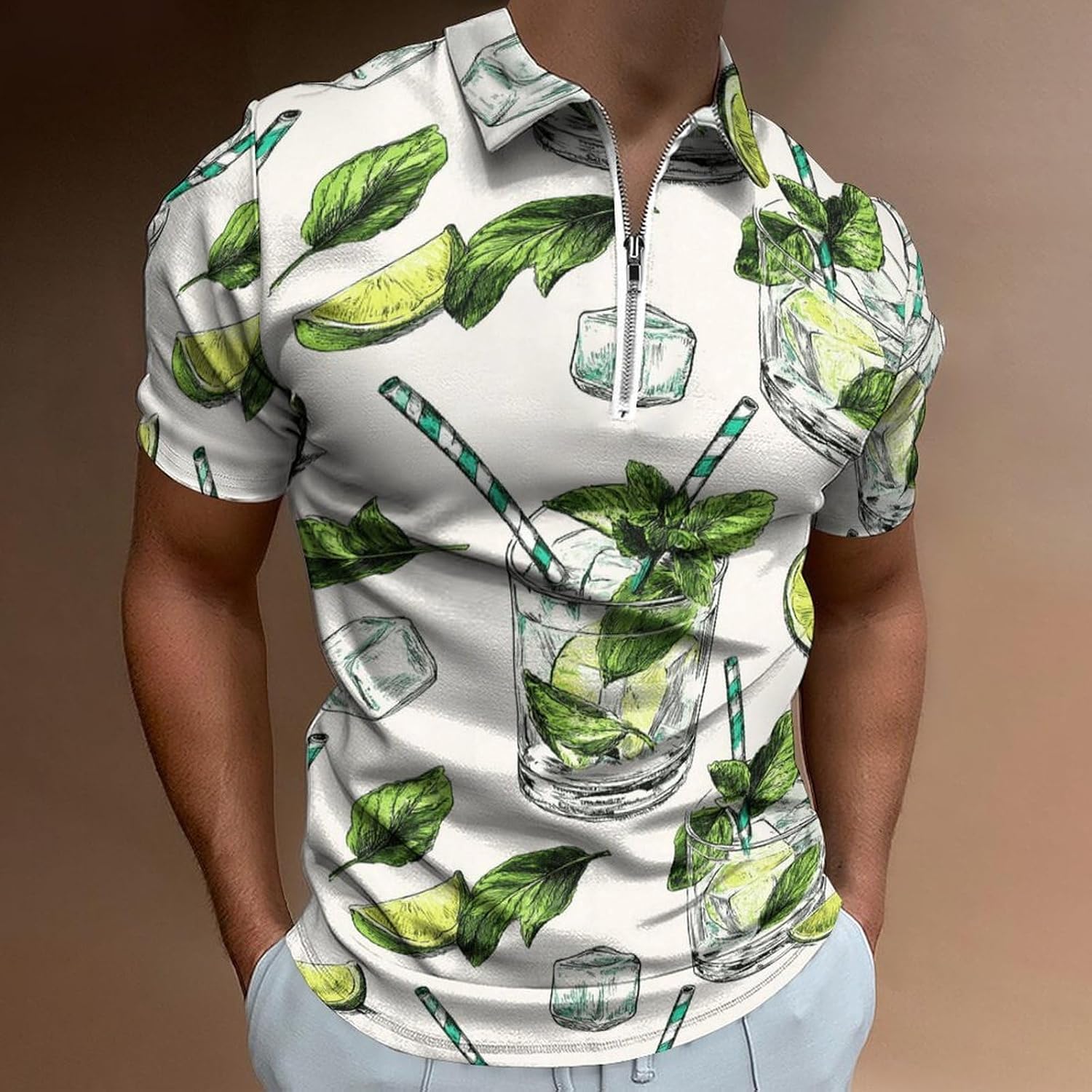 Men's Short Sleeve Polo Shirt Zipper Quick Dry Athletic Top for Golf Tennis Gym