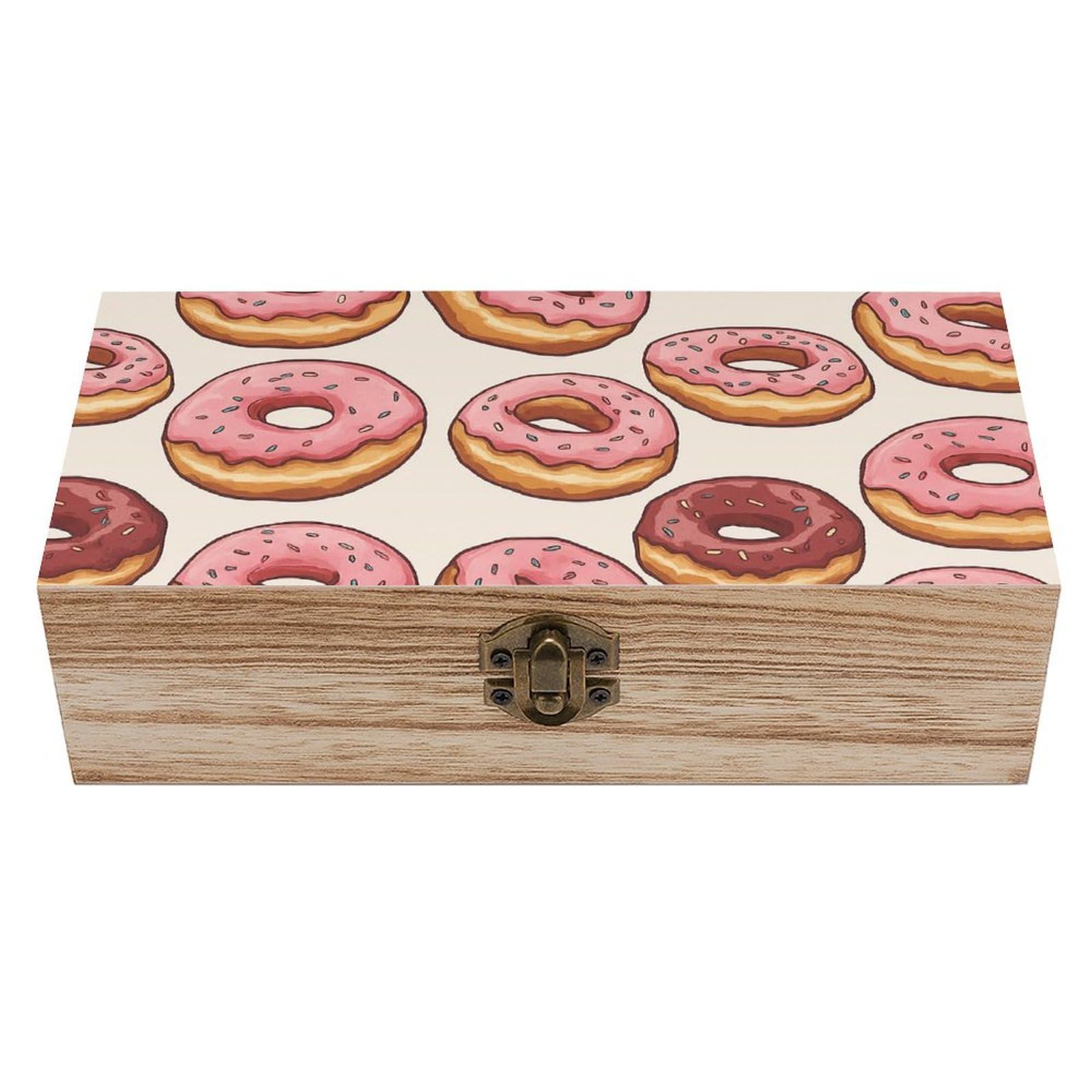 SMAZDFXX Pink Donut Wooden Storage Box Multipurpose Decorative Box for Jewelry Photo Home Decor