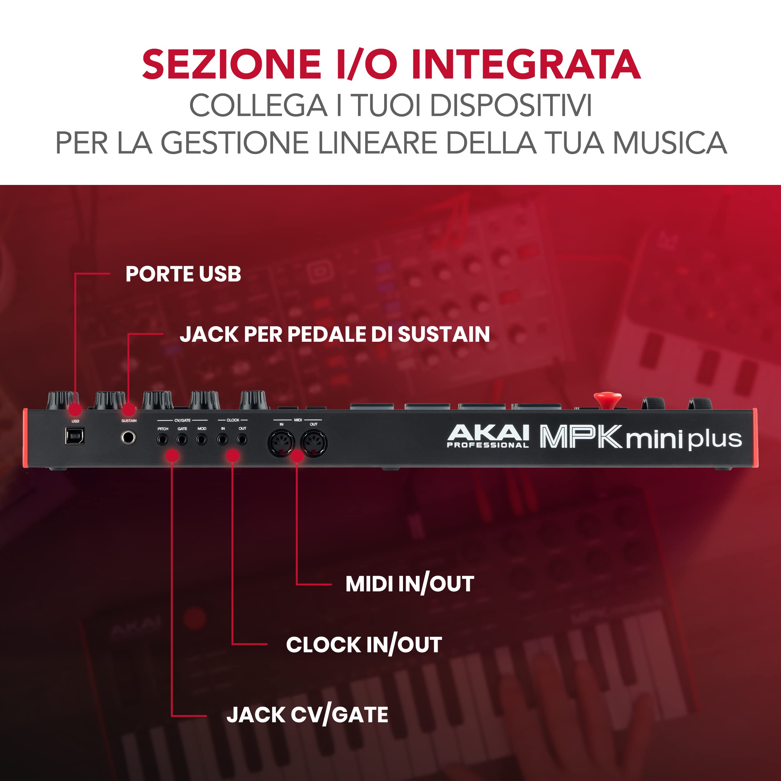 Akai Professional MPK Mini Plus - Controller Tastiera MIDI USB con 37 Mini Tasti, 8 Pad MPC RGB, Manopole Rotary, Software Musicale e Native Instruments Sound Package
